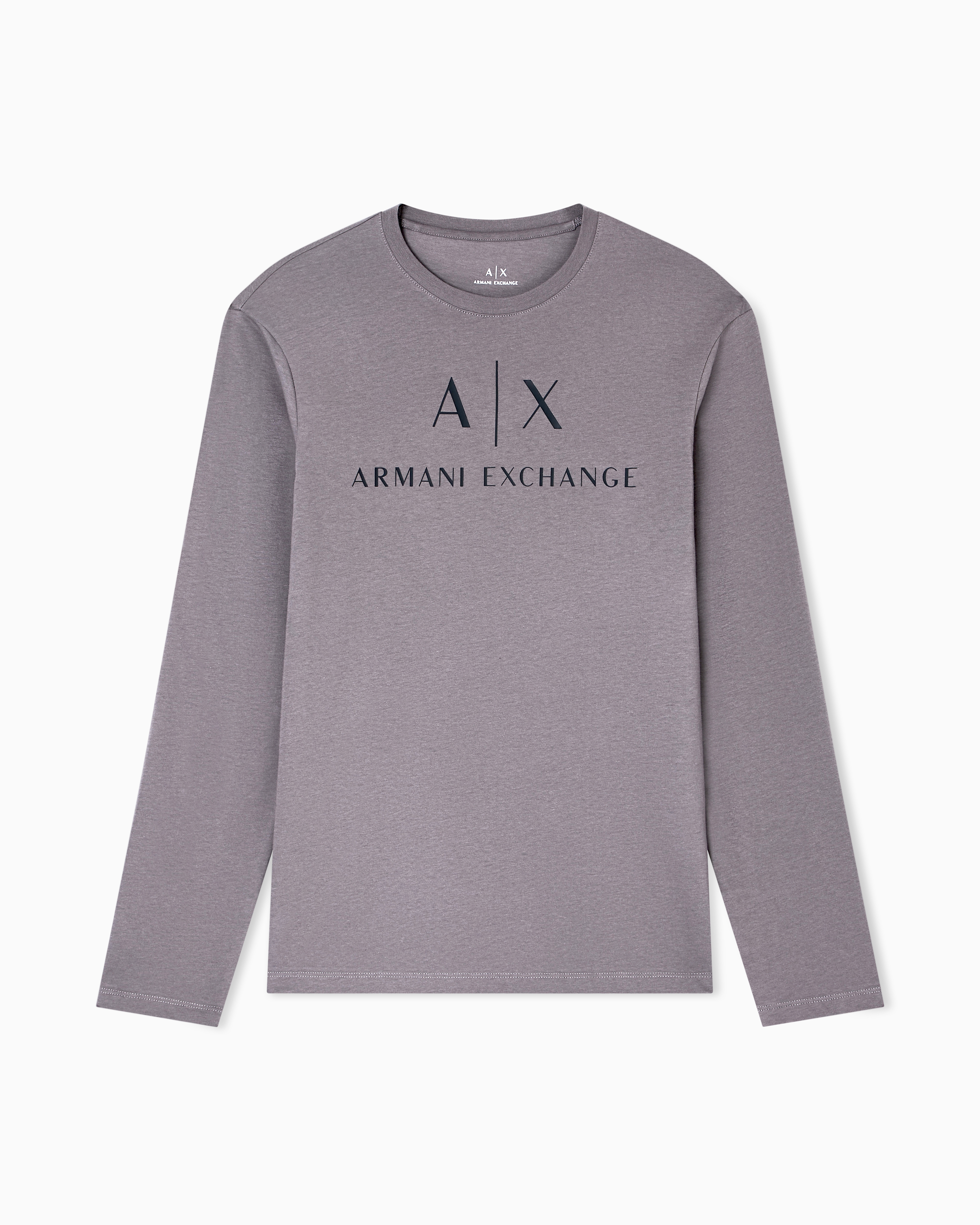 Armani Exchange - Long sleeve T-shirt with logo prints, Man, Grey, Size: