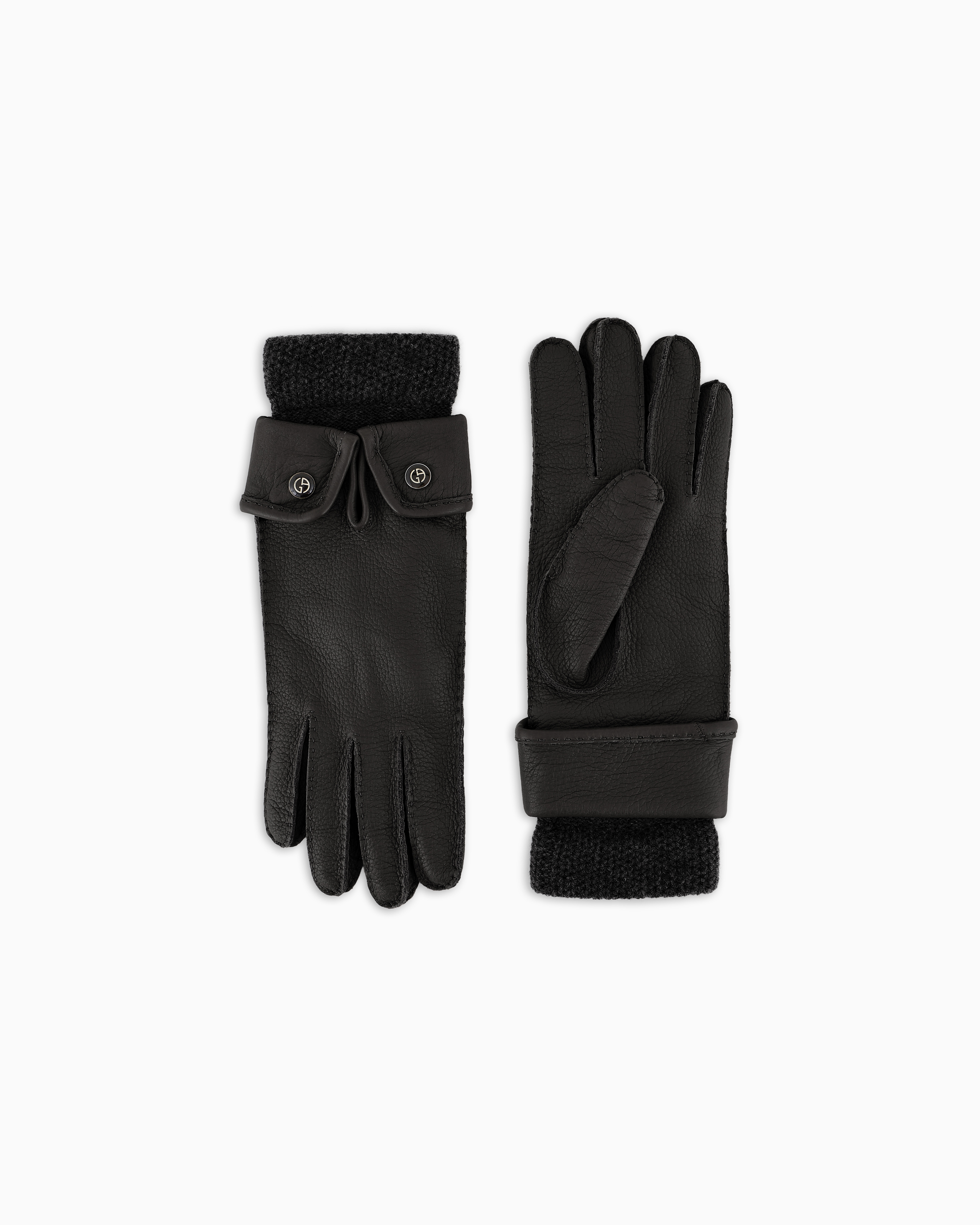 Giorgio Armani Gants En Cuir De Cerf In Black