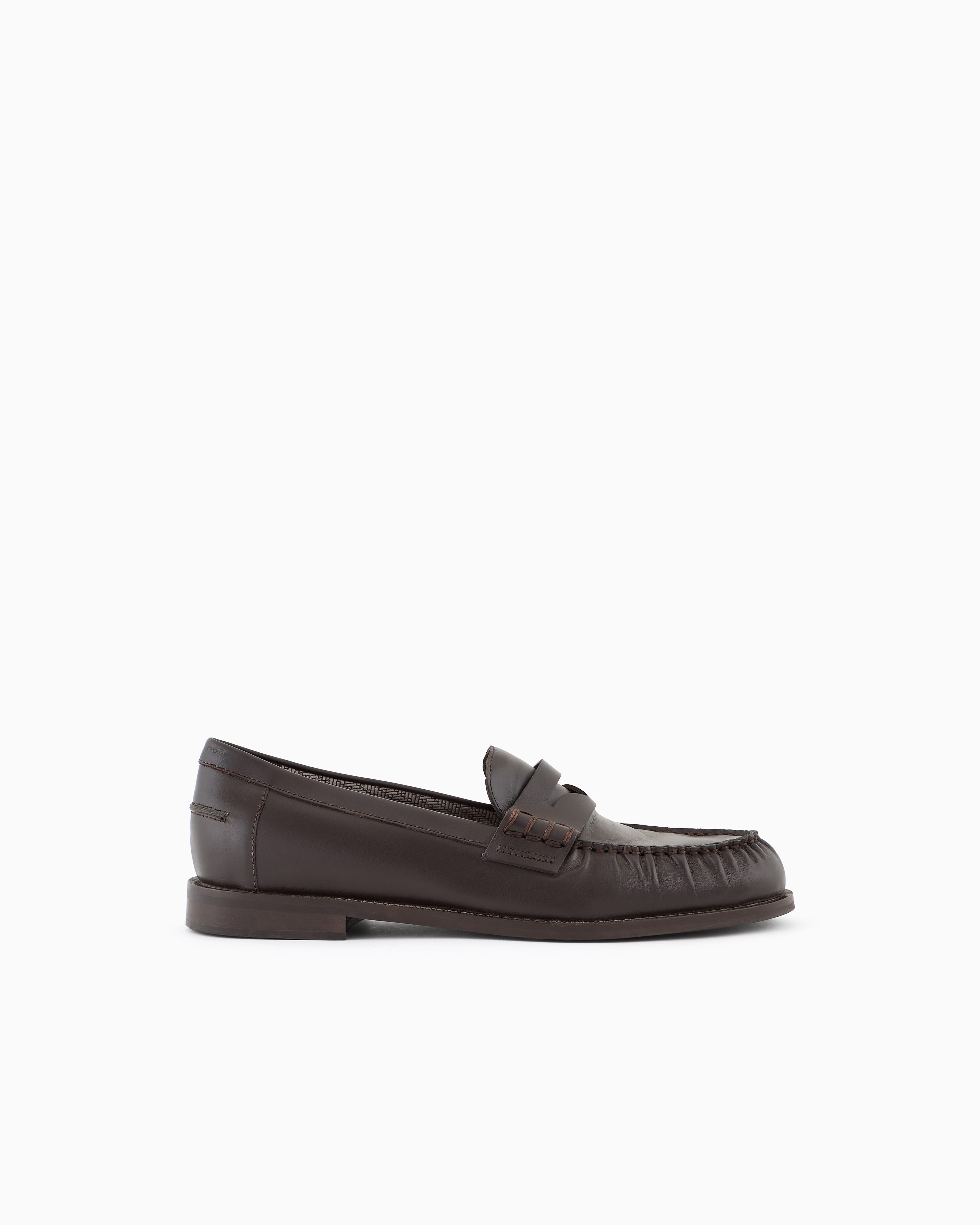 Emporio Armani - Smooth leather loafers, Man, Brown, Size: