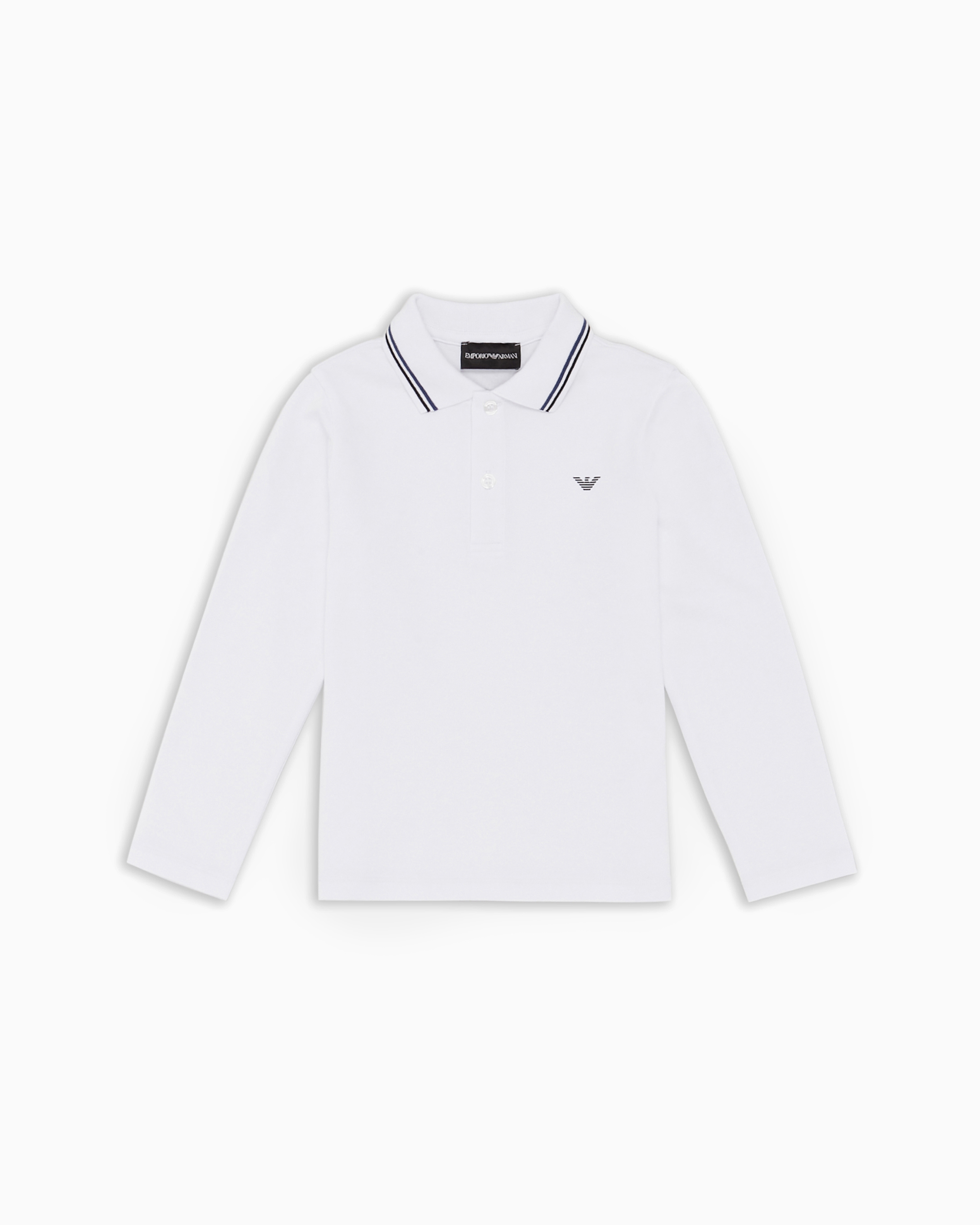 Emporio Armani - Long-sleeved stretch piqué polo shirt with micro eagle embroidery, Boy, White, Size: