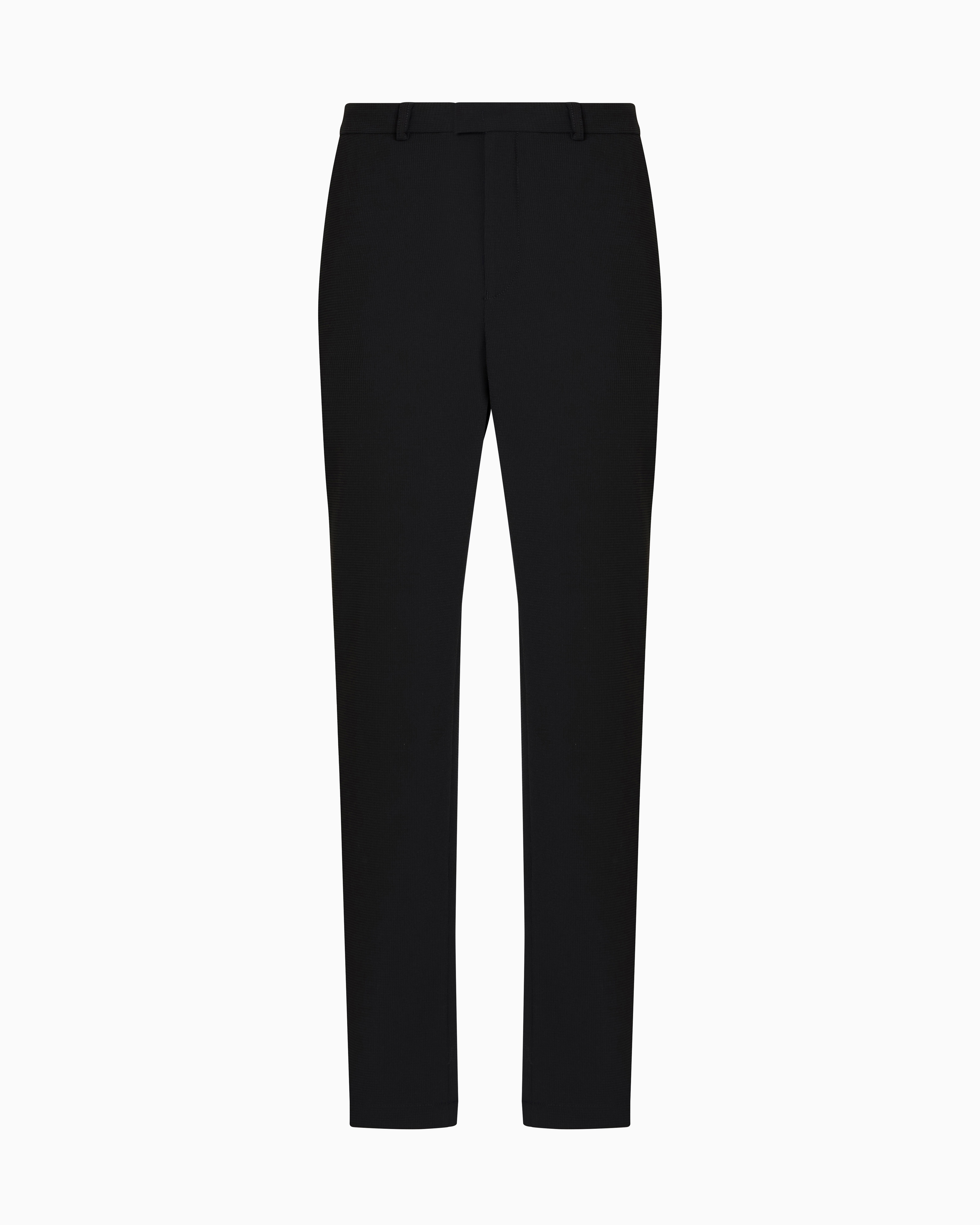 Emporio Armani - Icon piqué-effect micro-textured crêpe jersey trousers, Man, Black, Size: