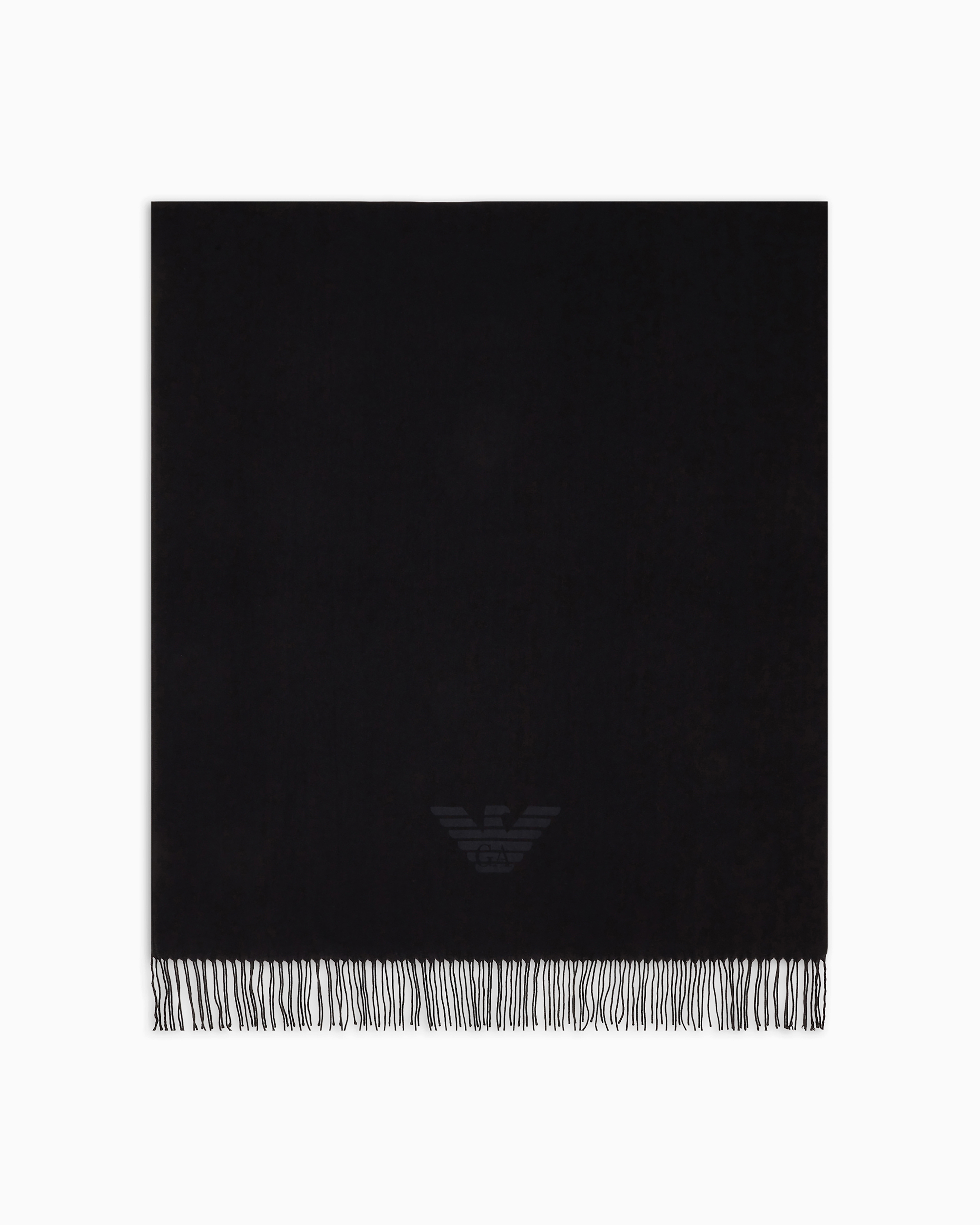 Emporio Armani - Fringed scarf with eagle print, Man, Black, Size: TU