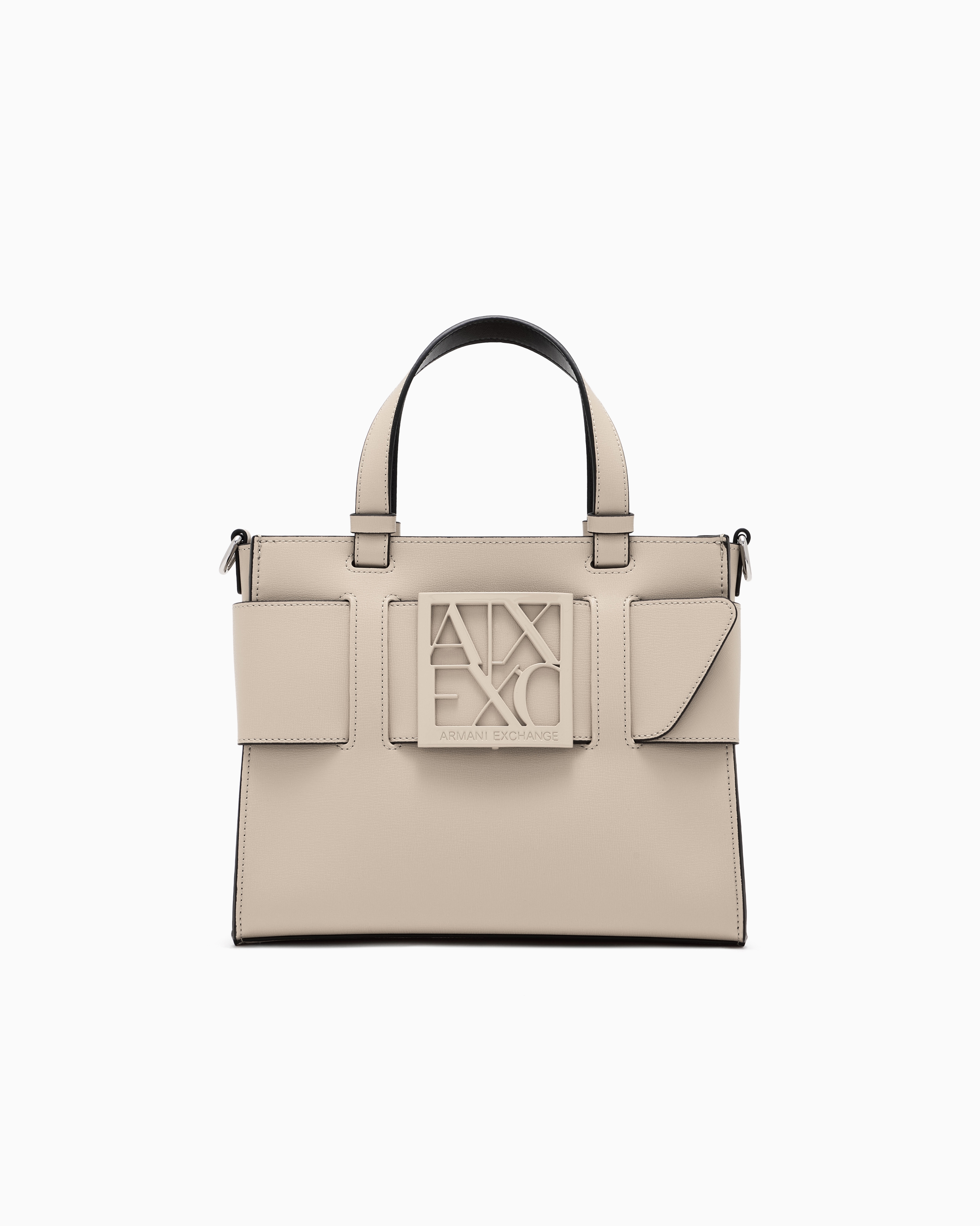 Armani Exchange - Medium tote bag with double handles and shoulder strap, Woman, Beige, Size: TU