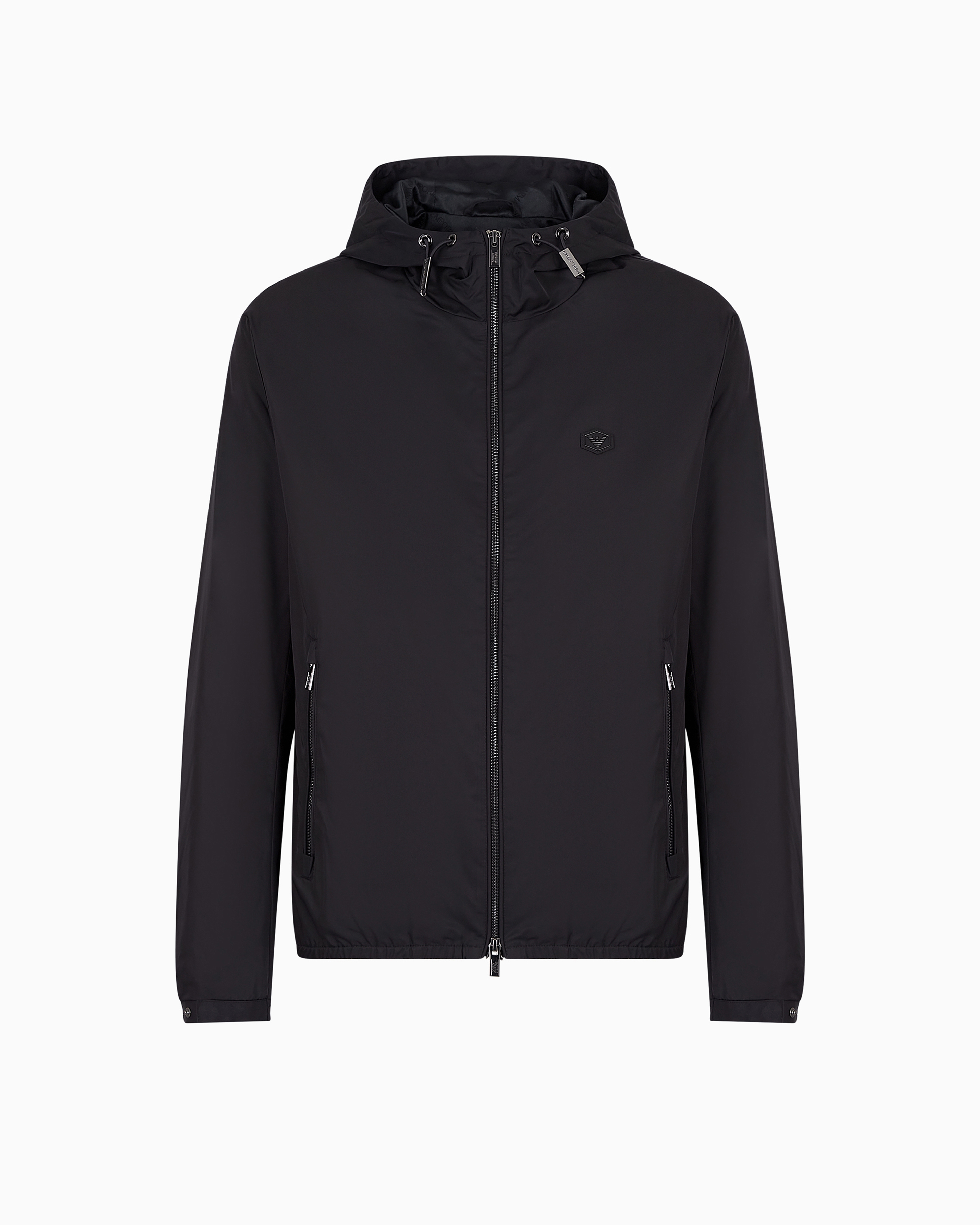 Emporio Armani - Hooded, water-repellent nylon blouson with logo patch, Man, Navy Blue, Size: