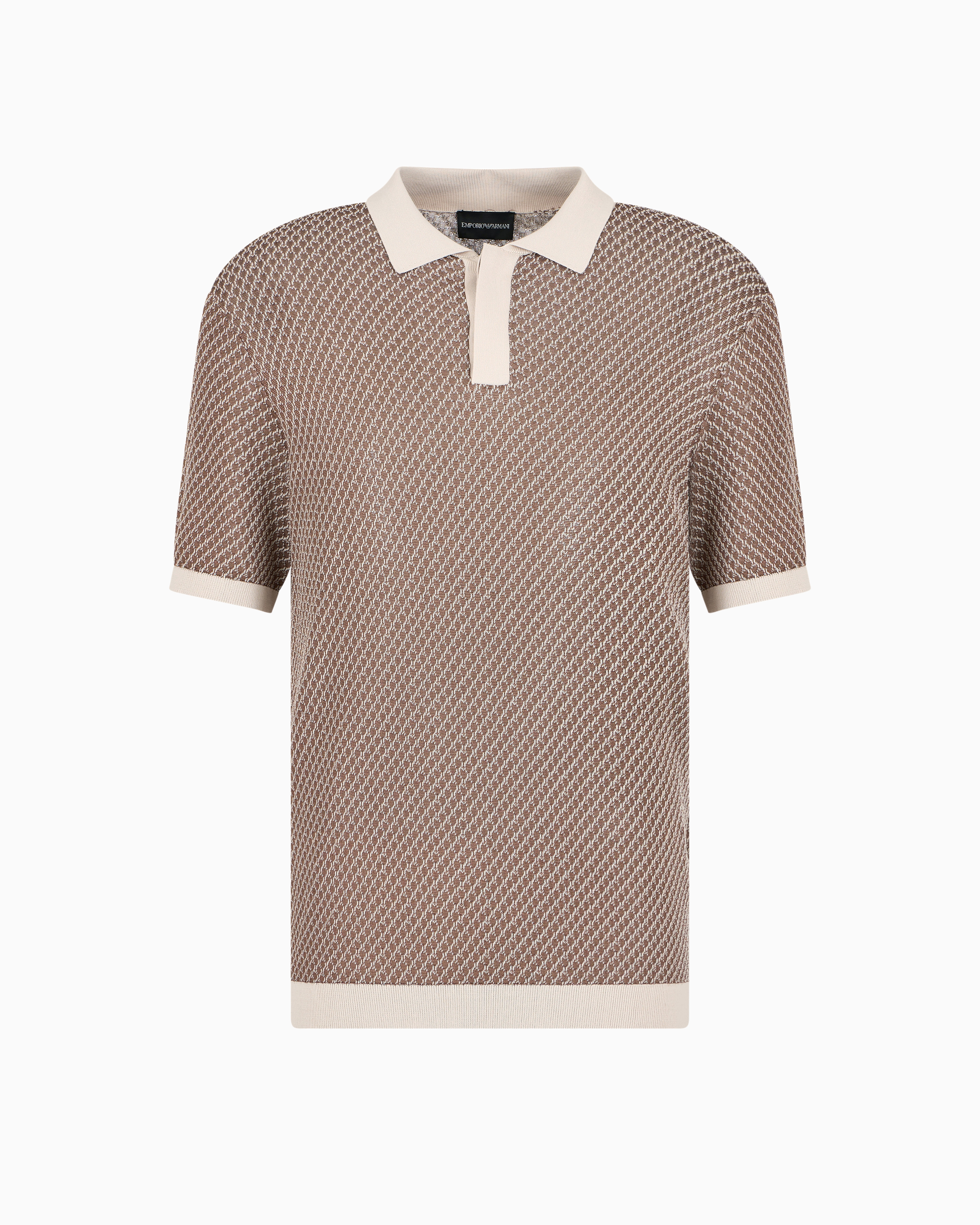 Emporio Armani - Micro-pattern jacquard knit Polo shirt, Man, Beige, Size: