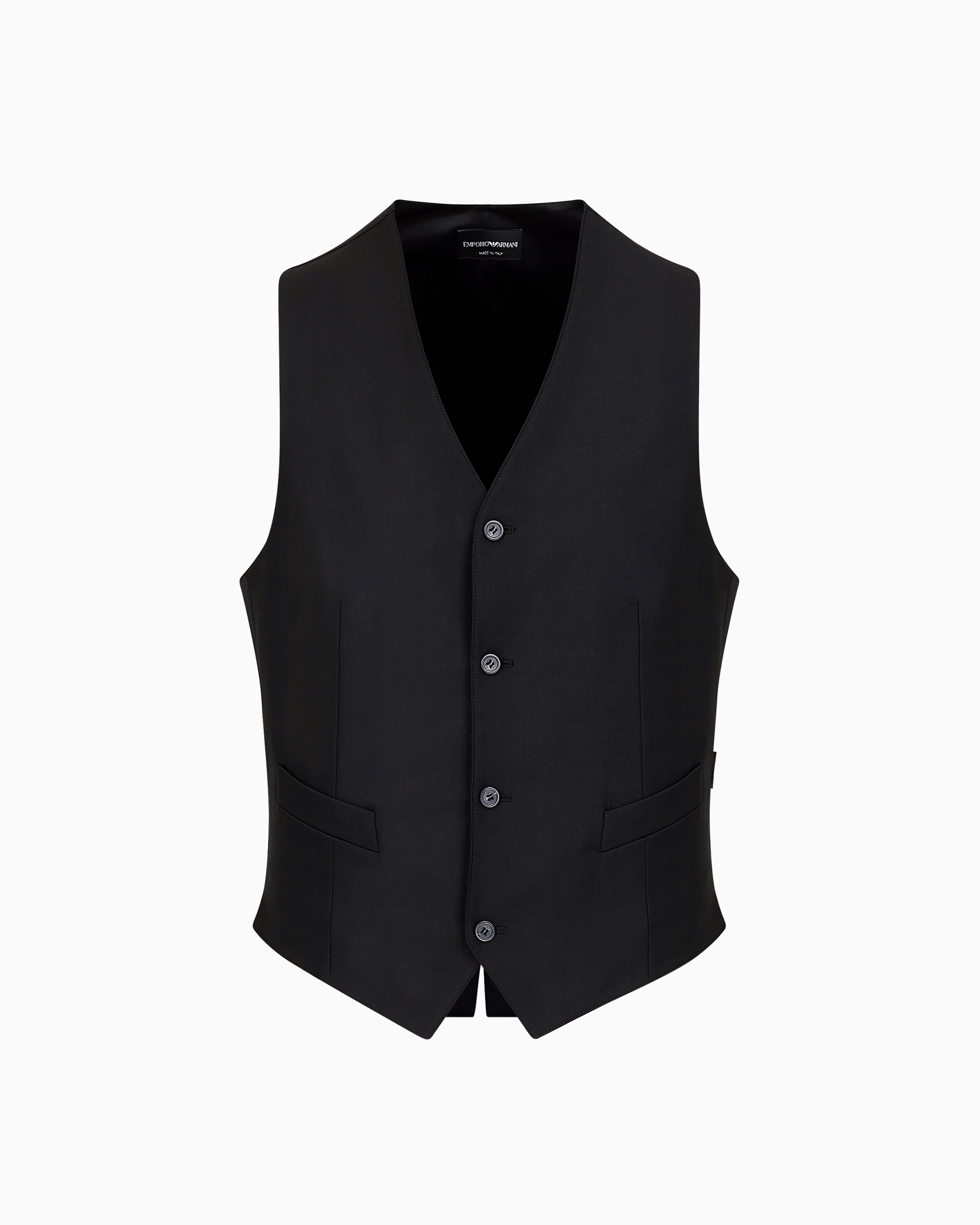 Emporio Armani - Single-breasted, worsted virgin-wool gilet, Man, Black, Size:
