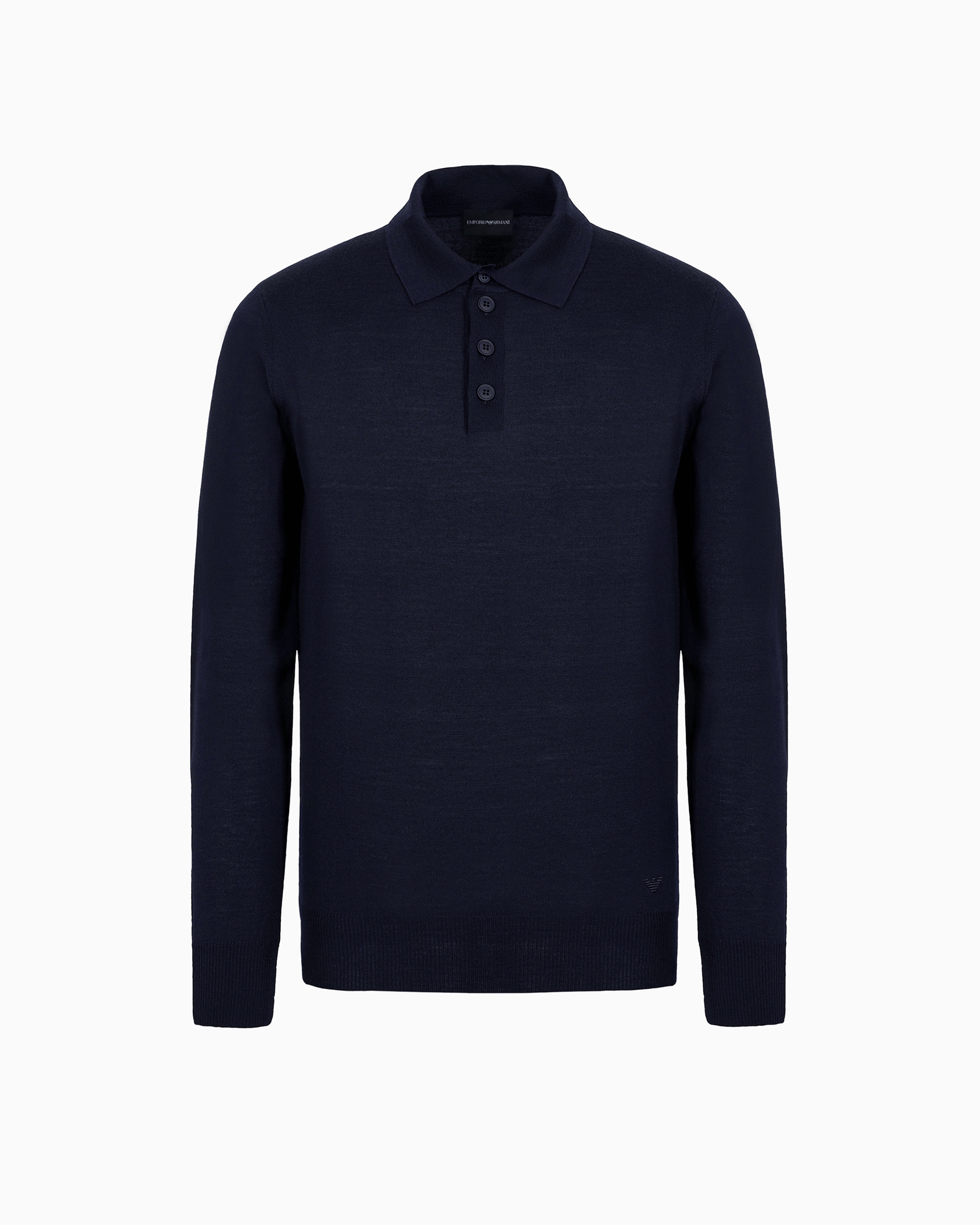 Emporio Armani - Virgin-wool jumper with polo-shirt collar, Man, Navy Blue, Size: