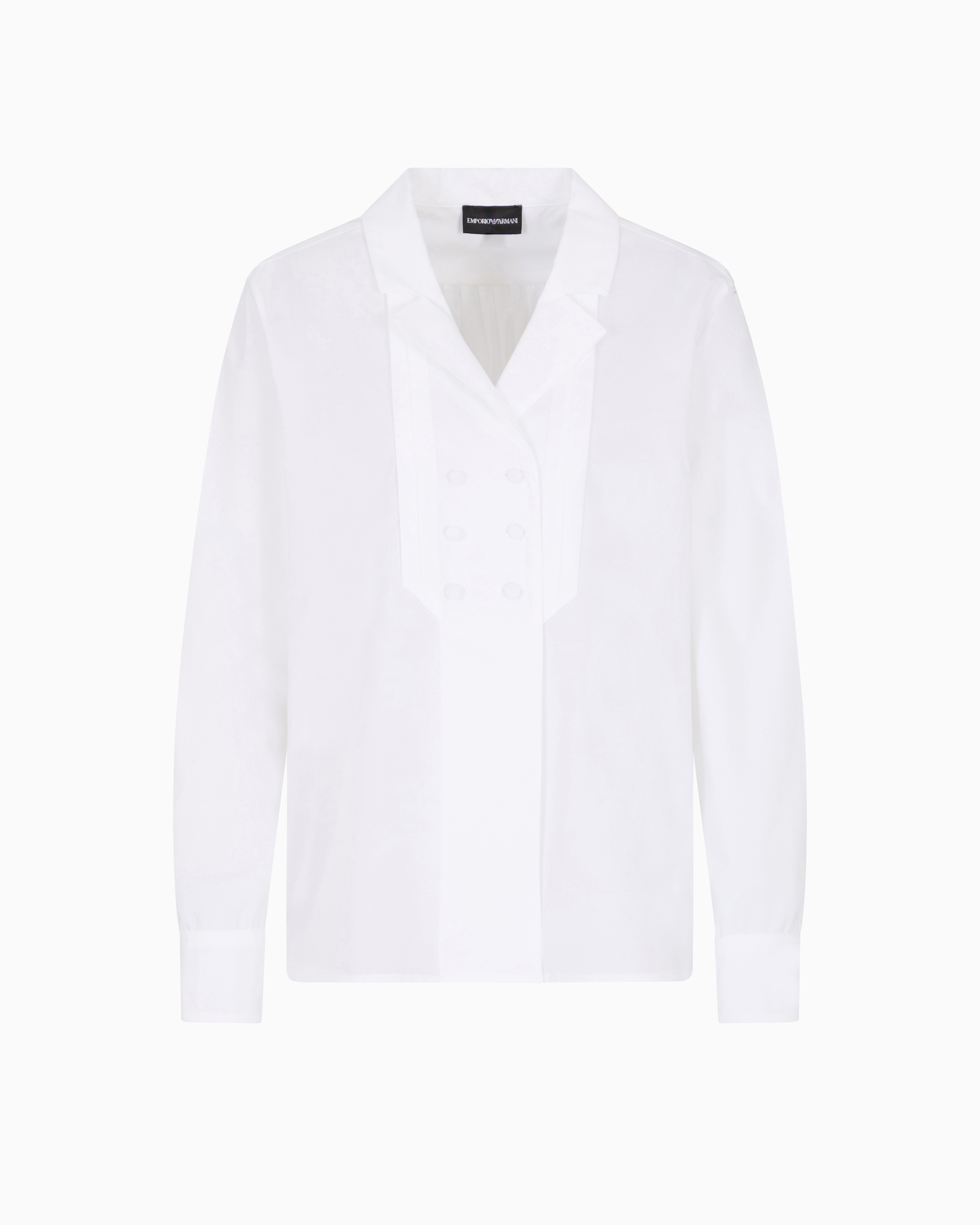 Emporio Armani - Double-breasted poplin shirt with lapels, Woman, White, Size: