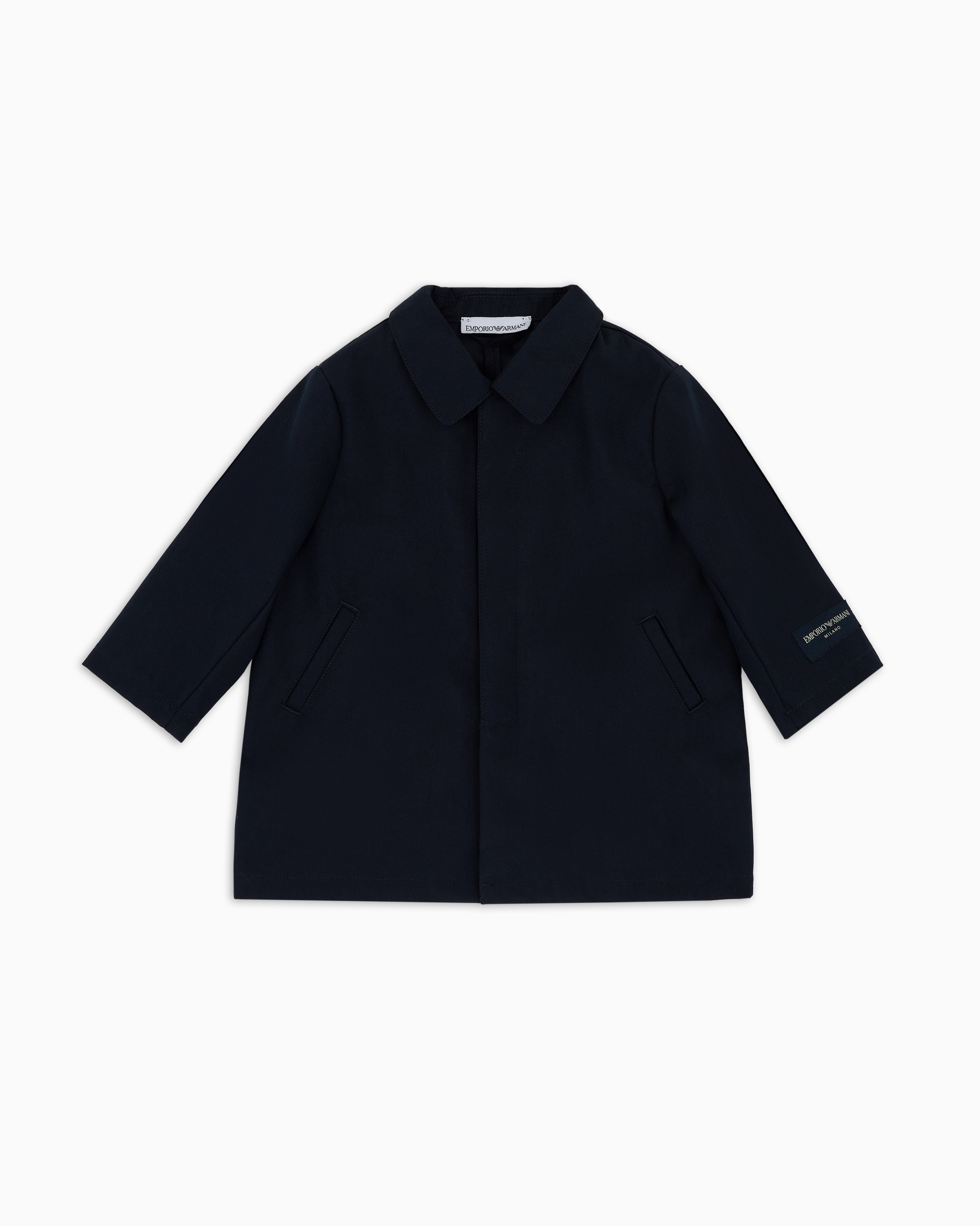 Emporio Armani - Special Occasion technical-cotton trench coat, Boy, Navy Blue, Size: