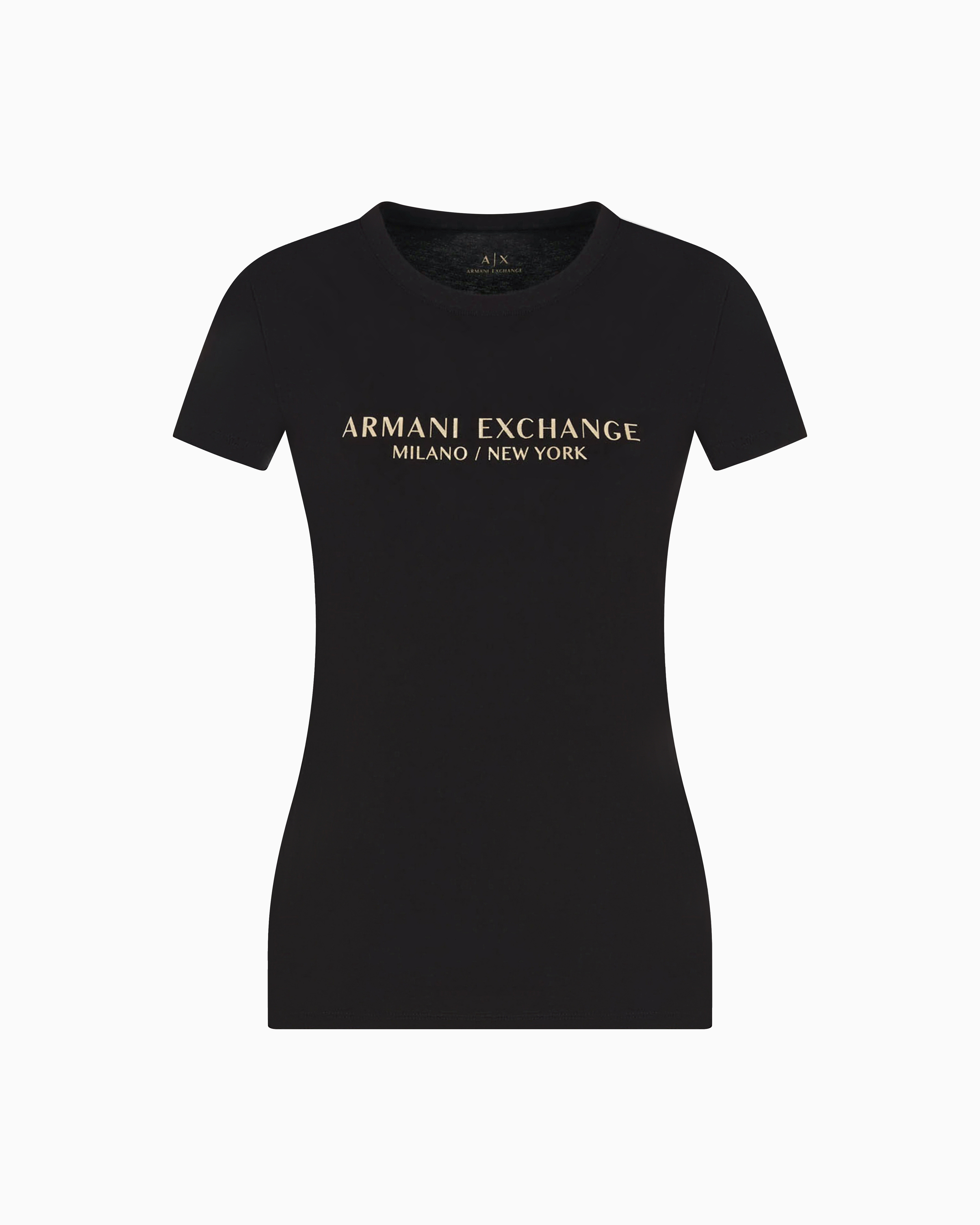 Armani Exchange - Slim fit T-shirt with Milan New York print, Woman, Black, Size: