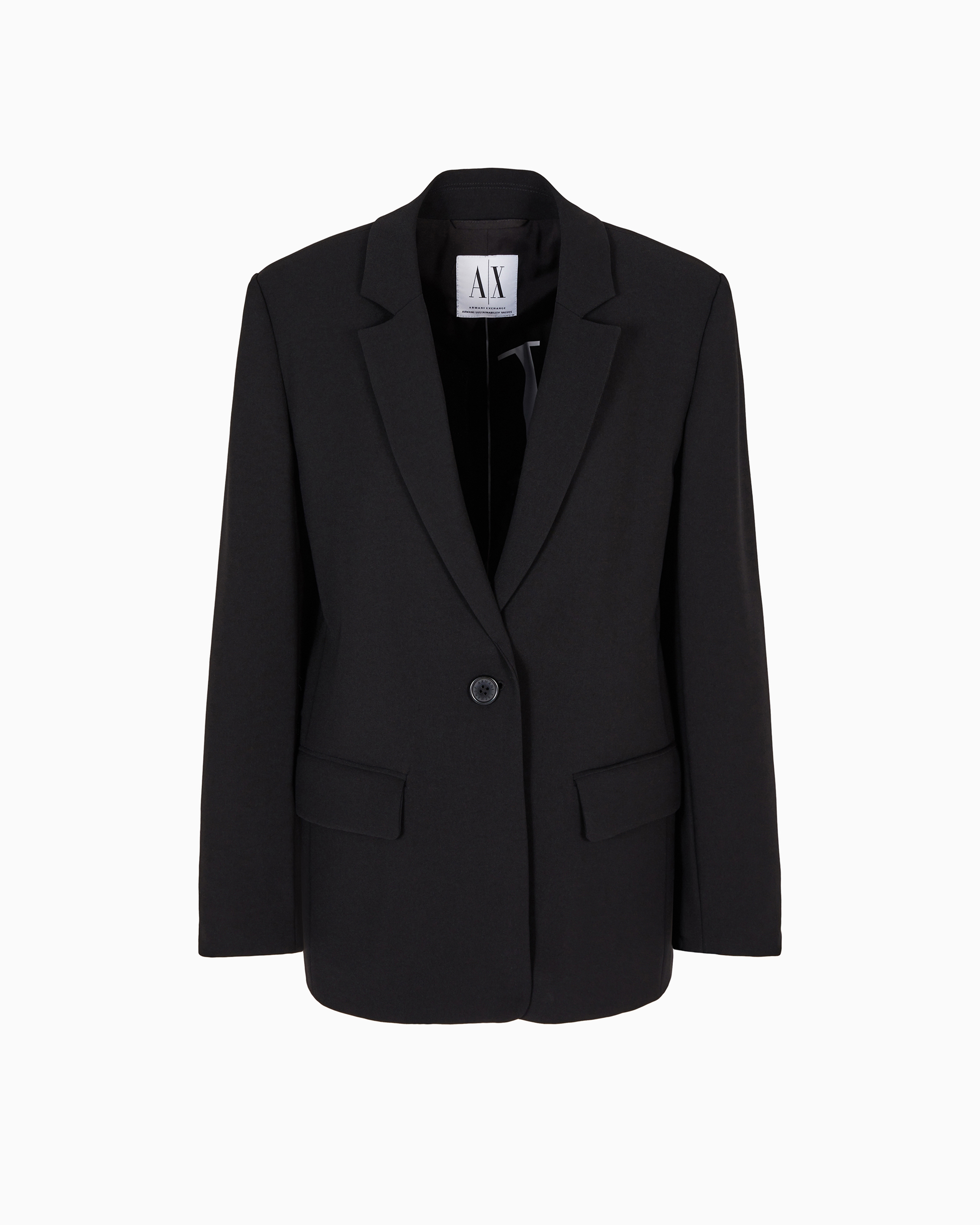 Armani Exchange -  Single-breasted oversized jacket with one button, Woman, Black, Size: