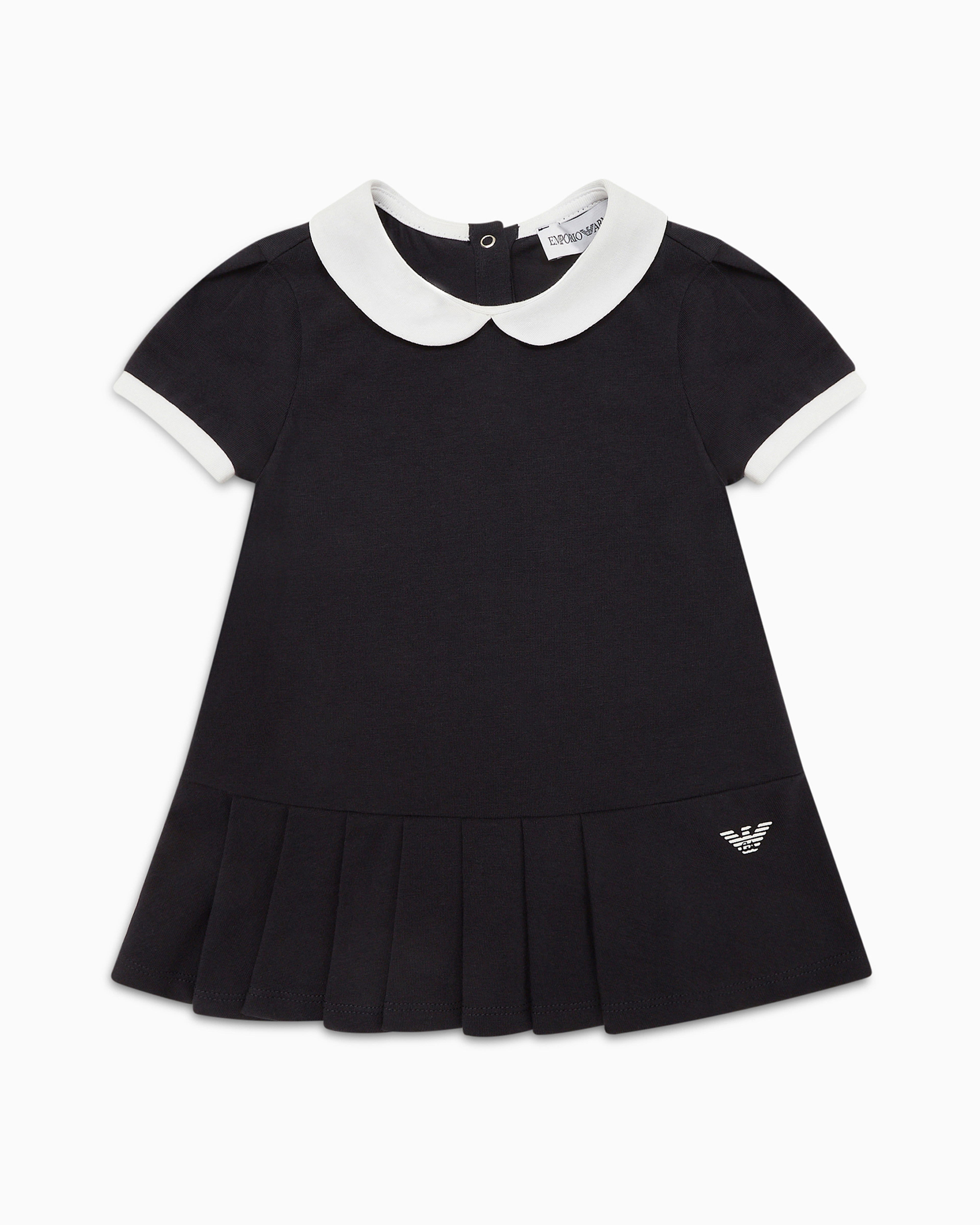 Emporio Armani - Jersey dress with Peter Pan collar and pleated skirt, Girl, Navy Blue, Size: