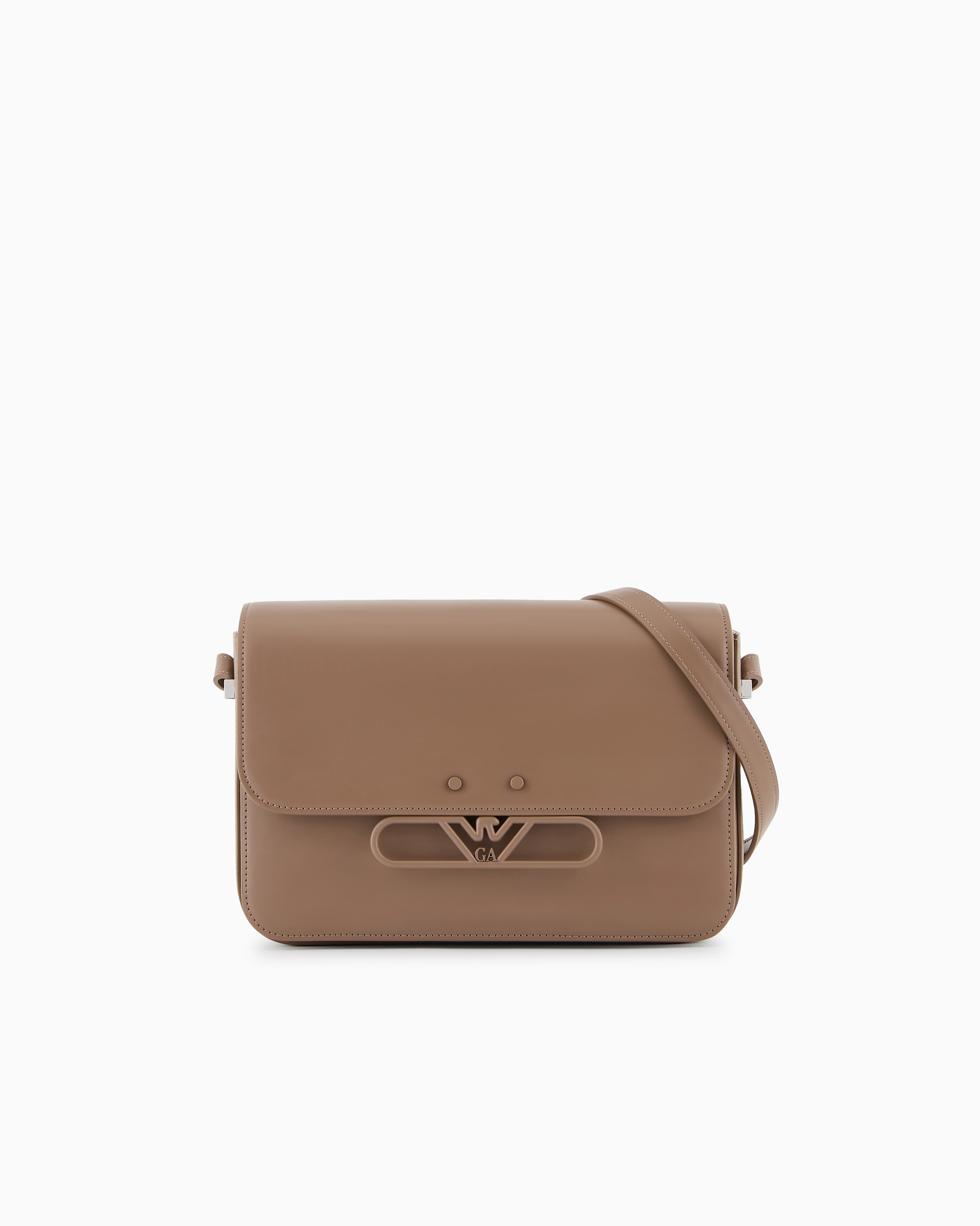 Emporio Armani - Smooth leather shoulder bag with metal eagle logo, Woman, Beige, Size: TU