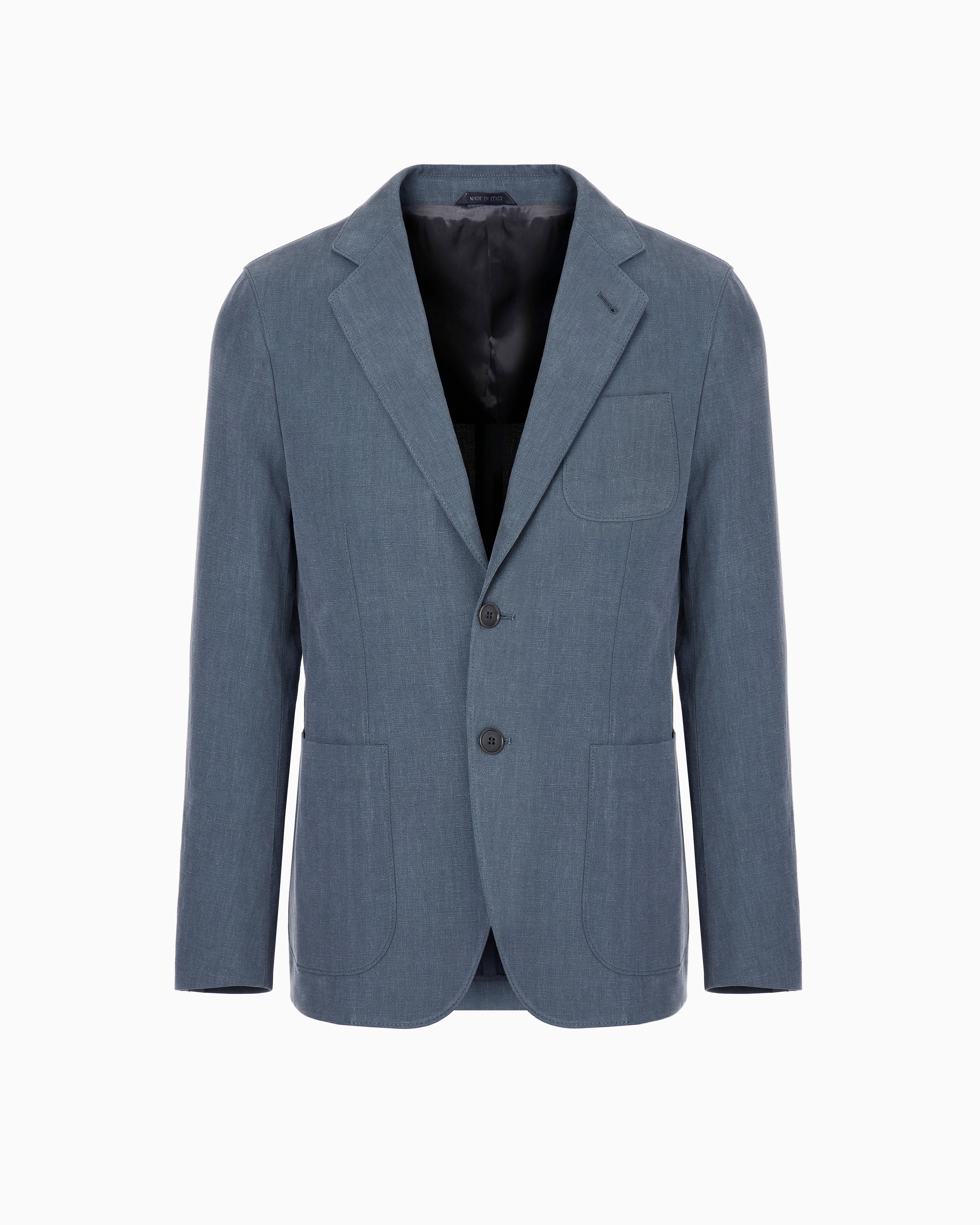 Giorgio Armani Upton Line Single-breasted Jacket In Linen Canvas In Gray