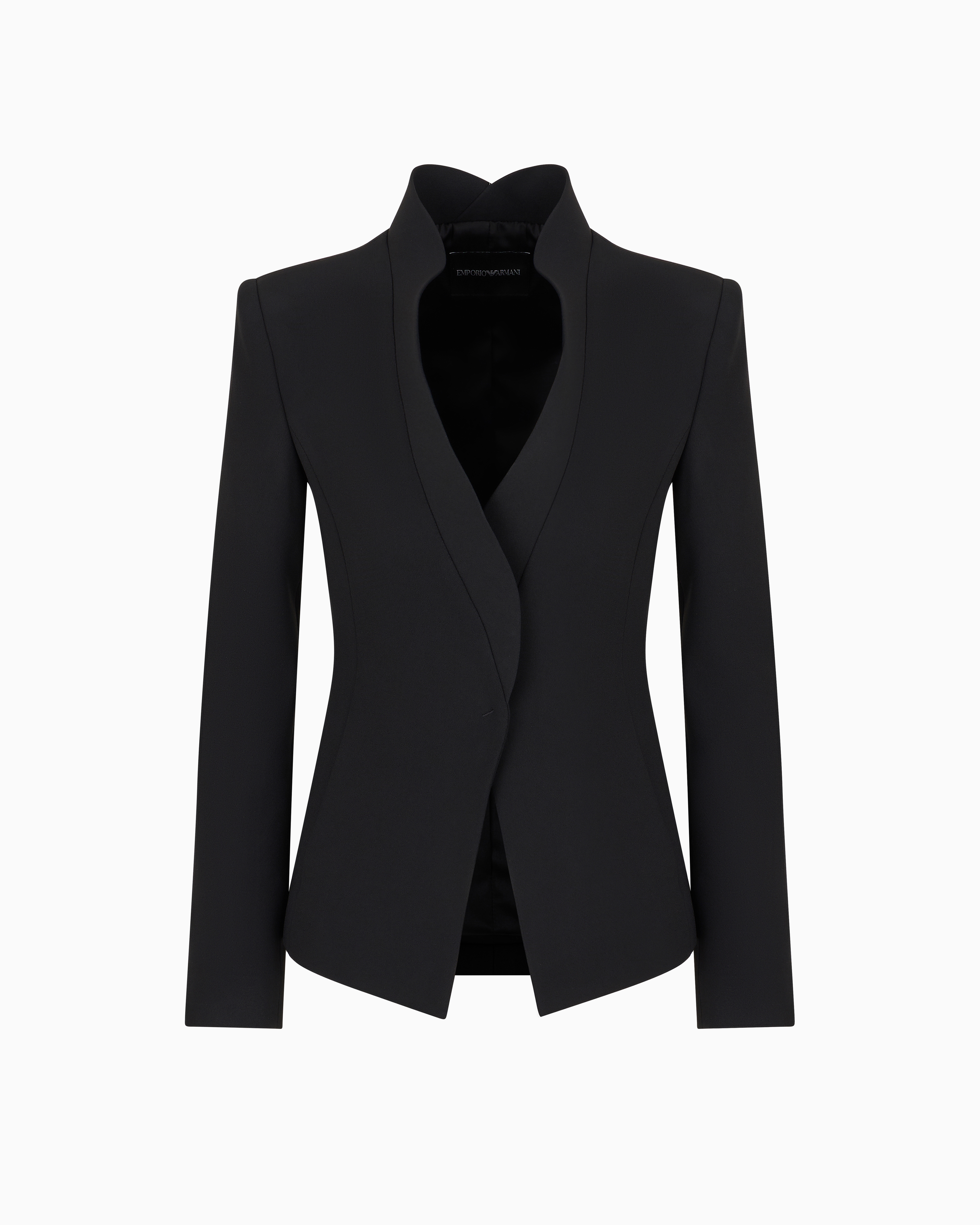 Emporio Armani - Crêpe cady jacket with ruffle-effect contoured edges, Woman, Black, Size: