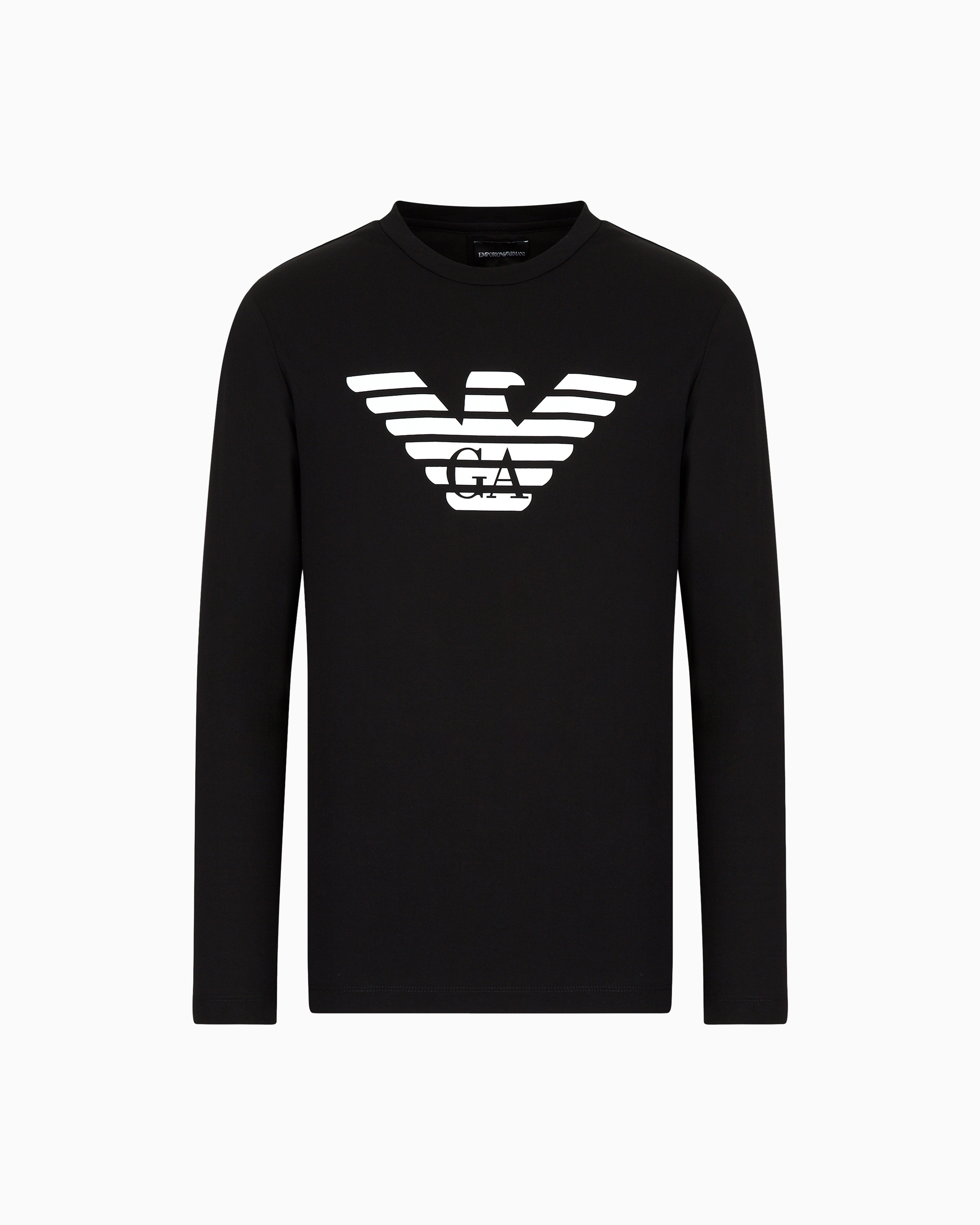 Emporio Armani - Pima-jersey jumper with printed logo, Man, Black, Size: