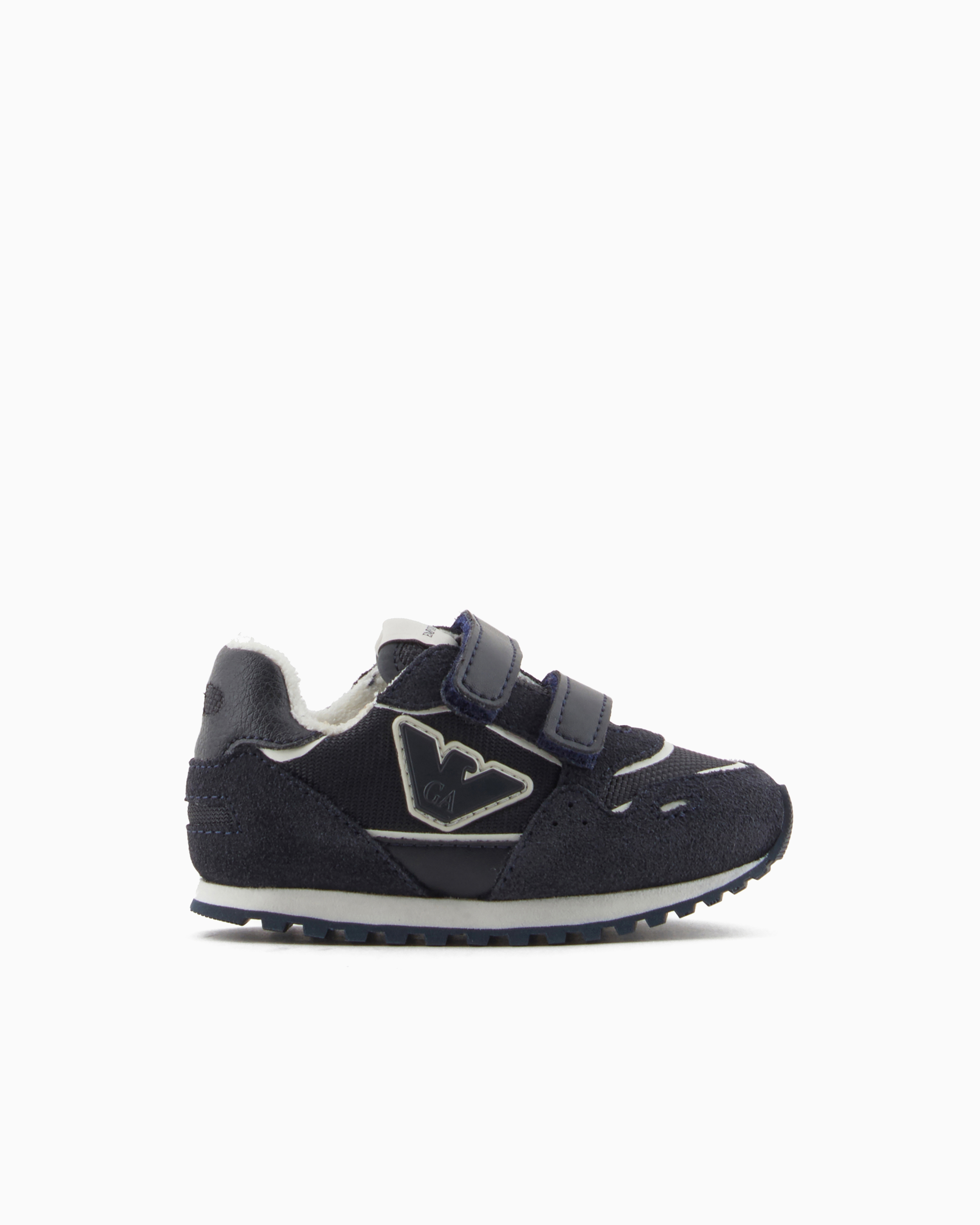 Emporio Armani - Mesh sneakers with suede details and eagle patch, Boy, Navy Blue, Size: