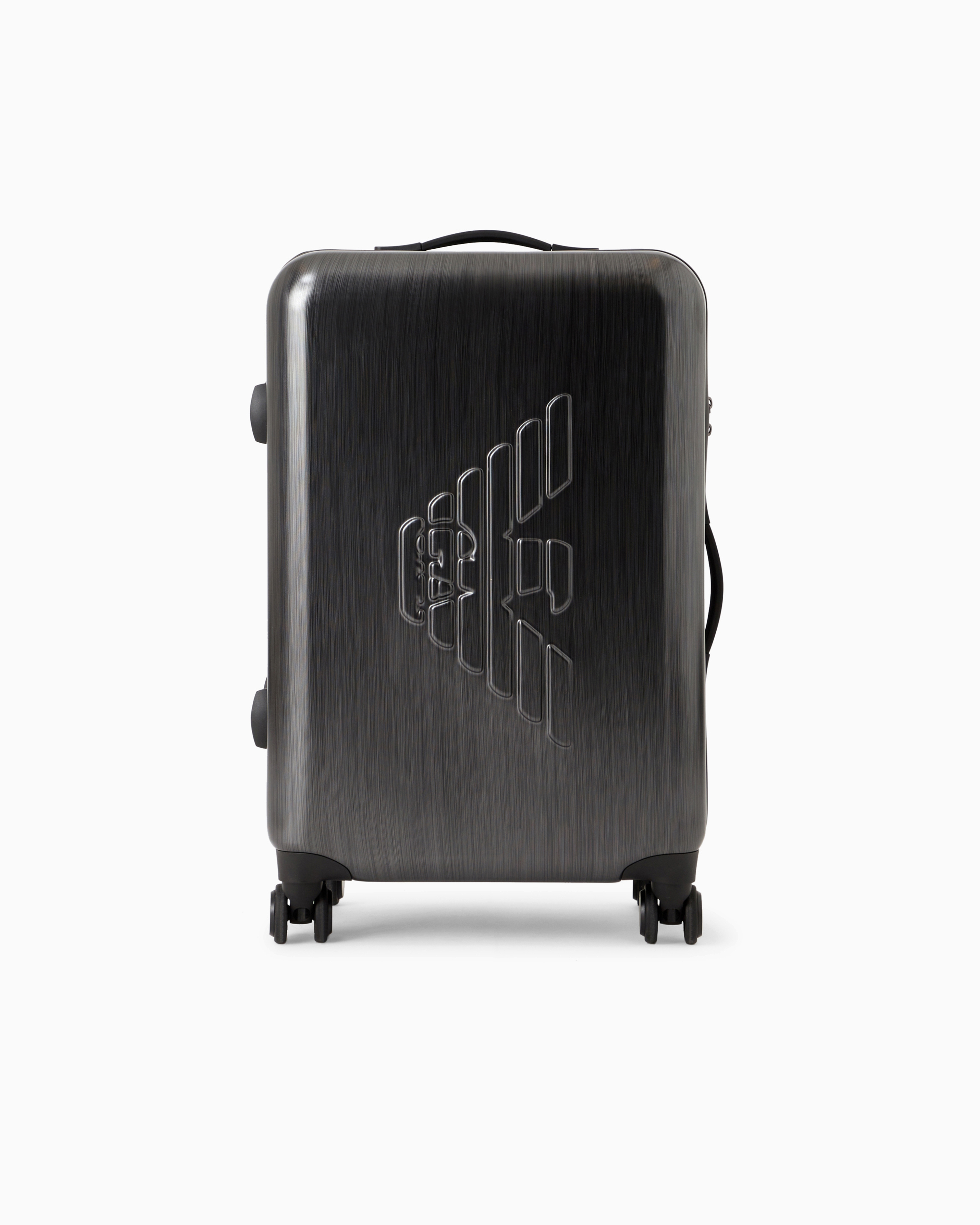 Emporio Armani - ABS medium trolley suitcase with oversized, embossed eagle, Man, Grey, Size: TU