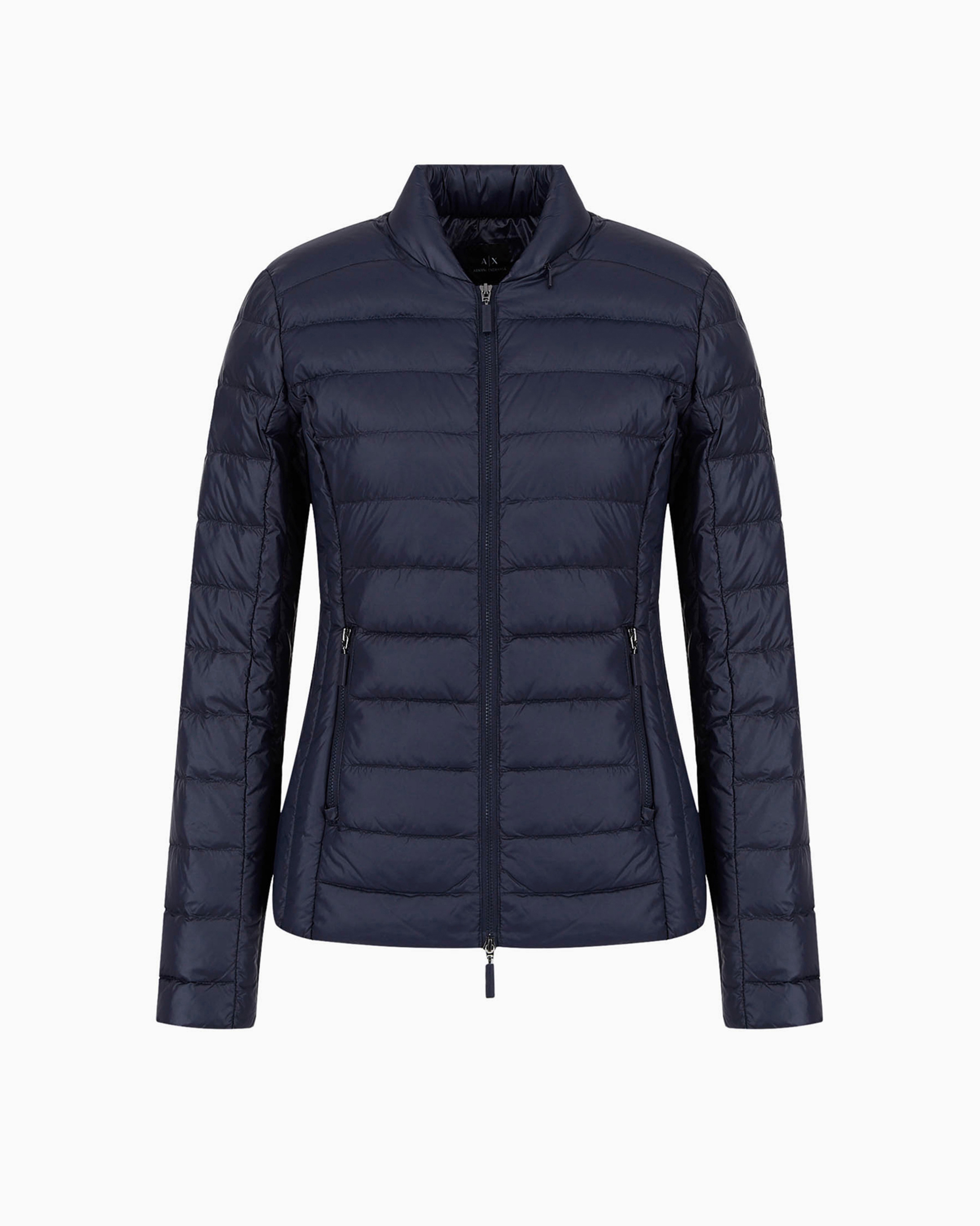 Armani Exchange - Shiny fabric down jacket, Woman, Navy_blue, Size:
