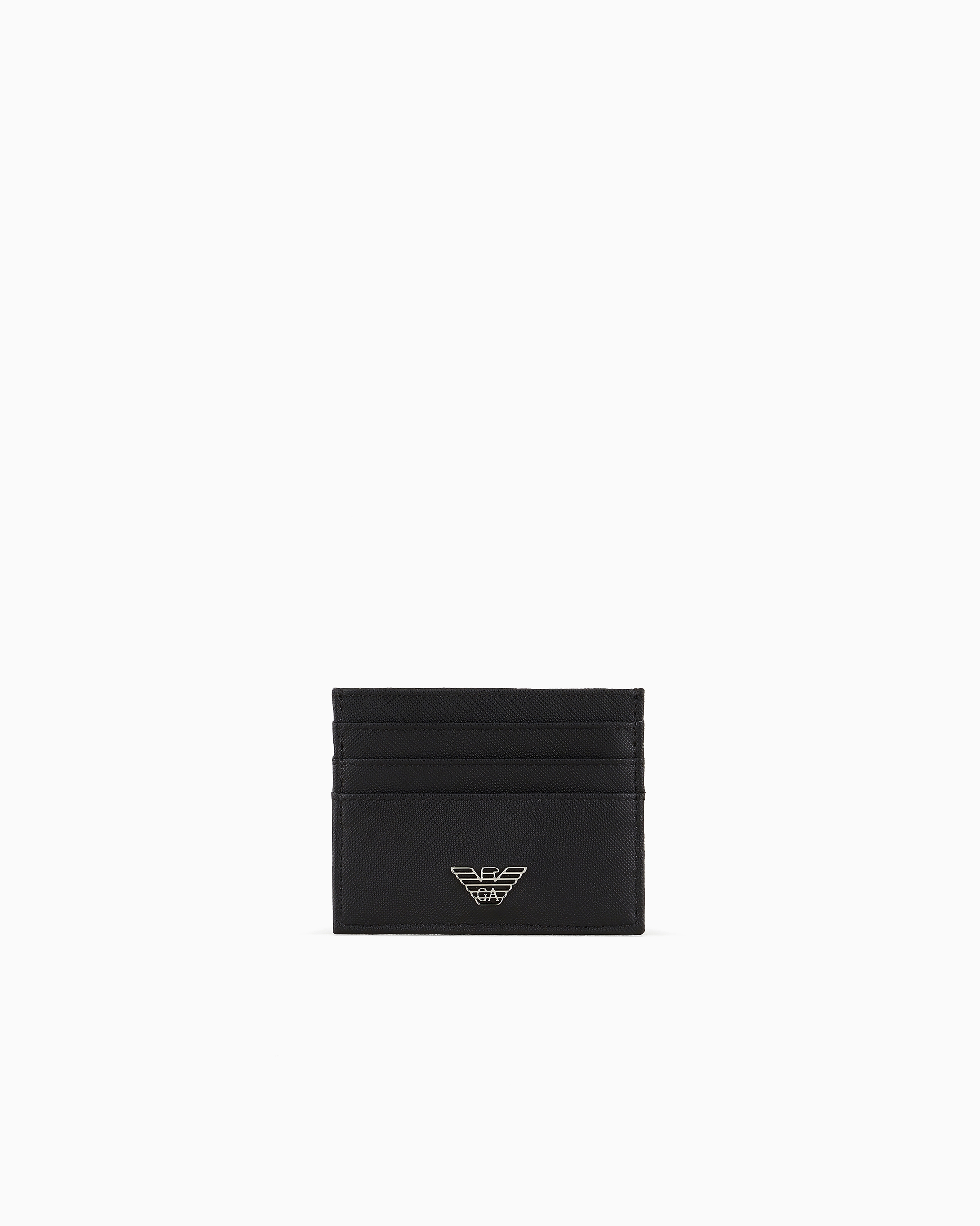 Emporio Armani - ASV regenerated Saffiano leather card holder with eagle plate, Man, Black, Size: TU
