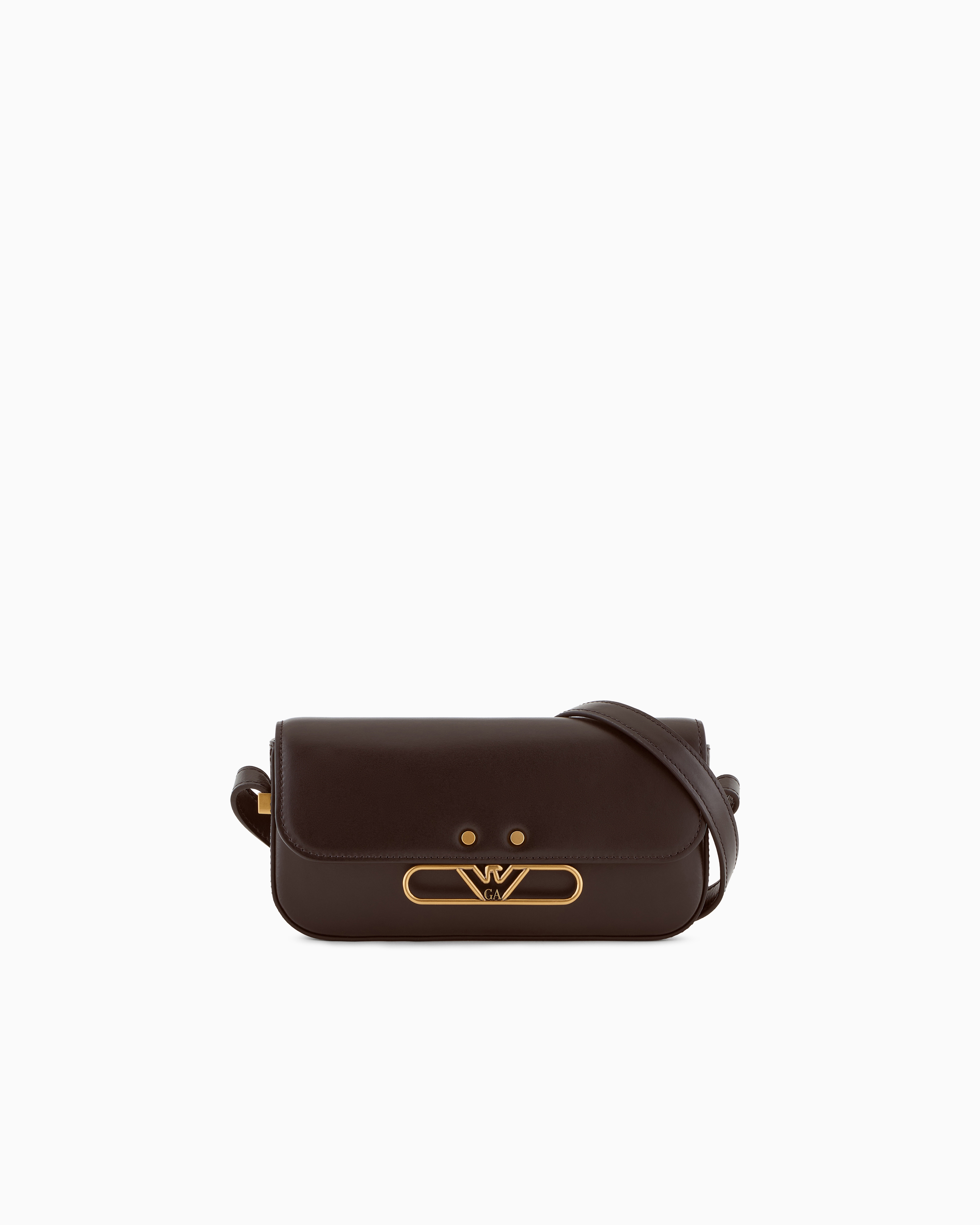 Emporio Armani - Smooth leather mini shoulder bag with metal eagle logo, Woman, Brown, Size: TU