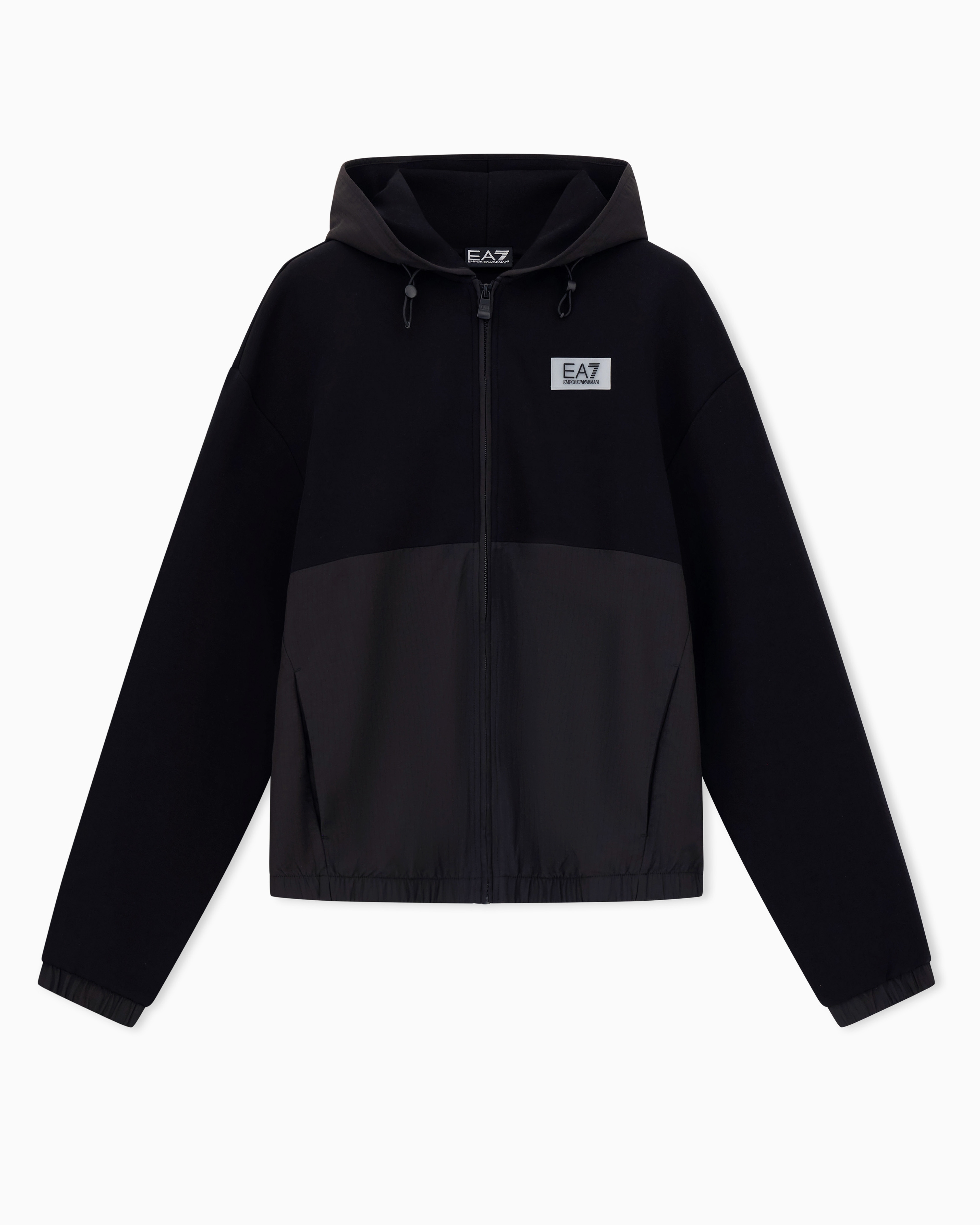 トップス EMPORIO ARMANI HOODED JERSEY Double-jersey hooded zip-up sweatshirt with all-over flocked