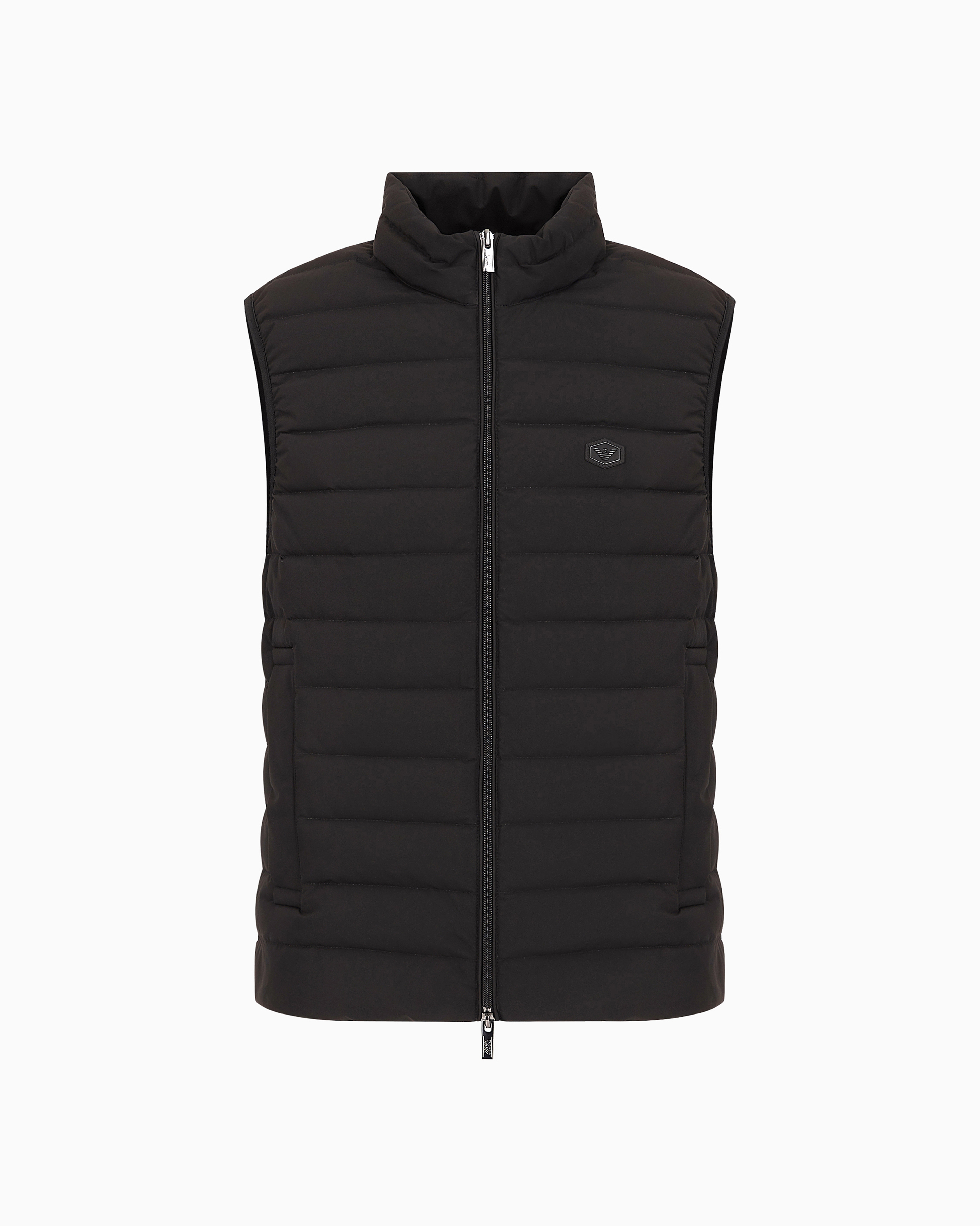 Emporio Armani - Sleeveless full-zip down jacket quilted nylon with eagle logo patch, Man, Black, Size: