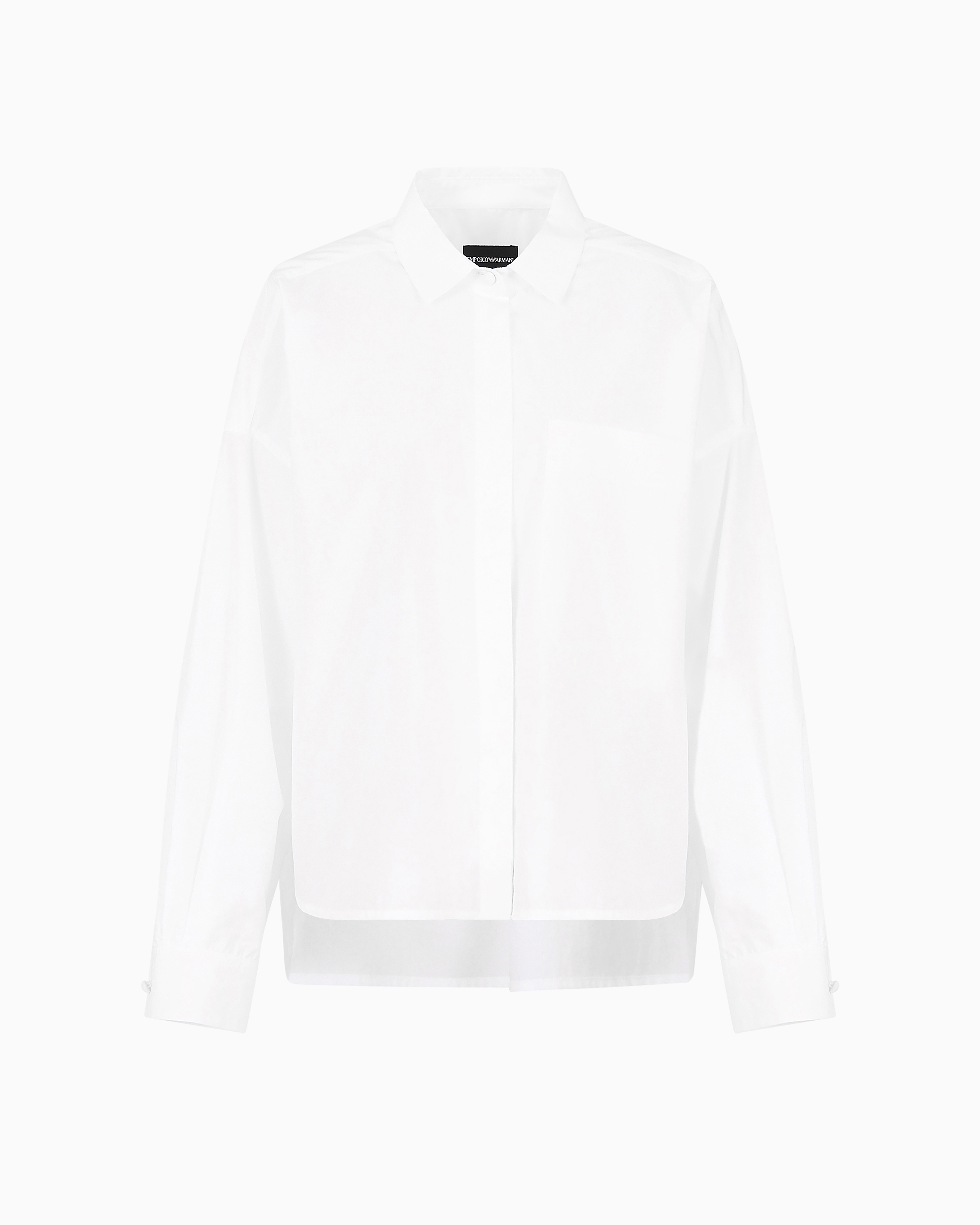 Emporio Armani - Poplin shirt with asymmetric hem and patch pocket, Woman, White, Size:
