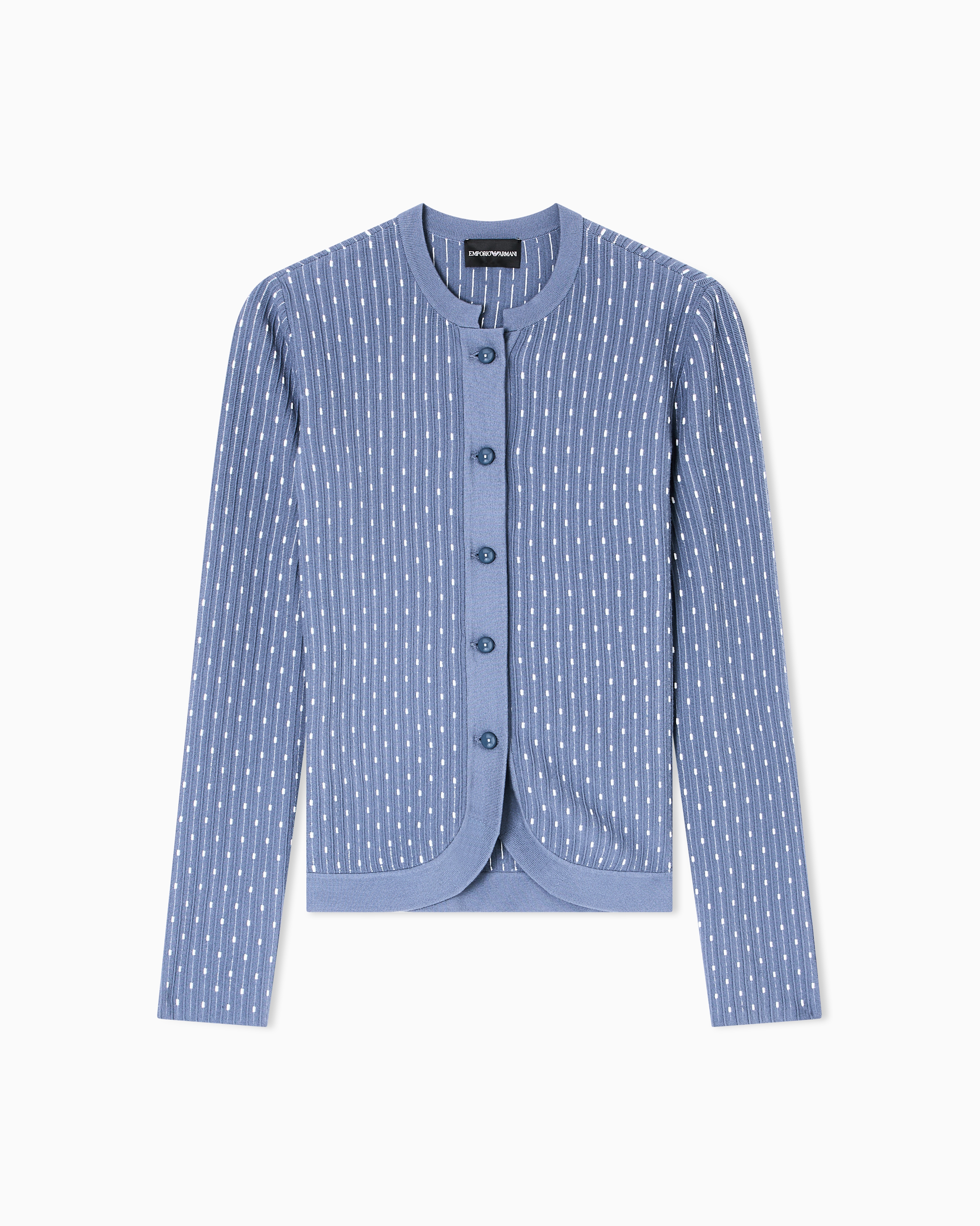 Emporio Armani - Polka-dot viscose-jacquard plain-knit cardigan, Woman, Light Blue, Size: