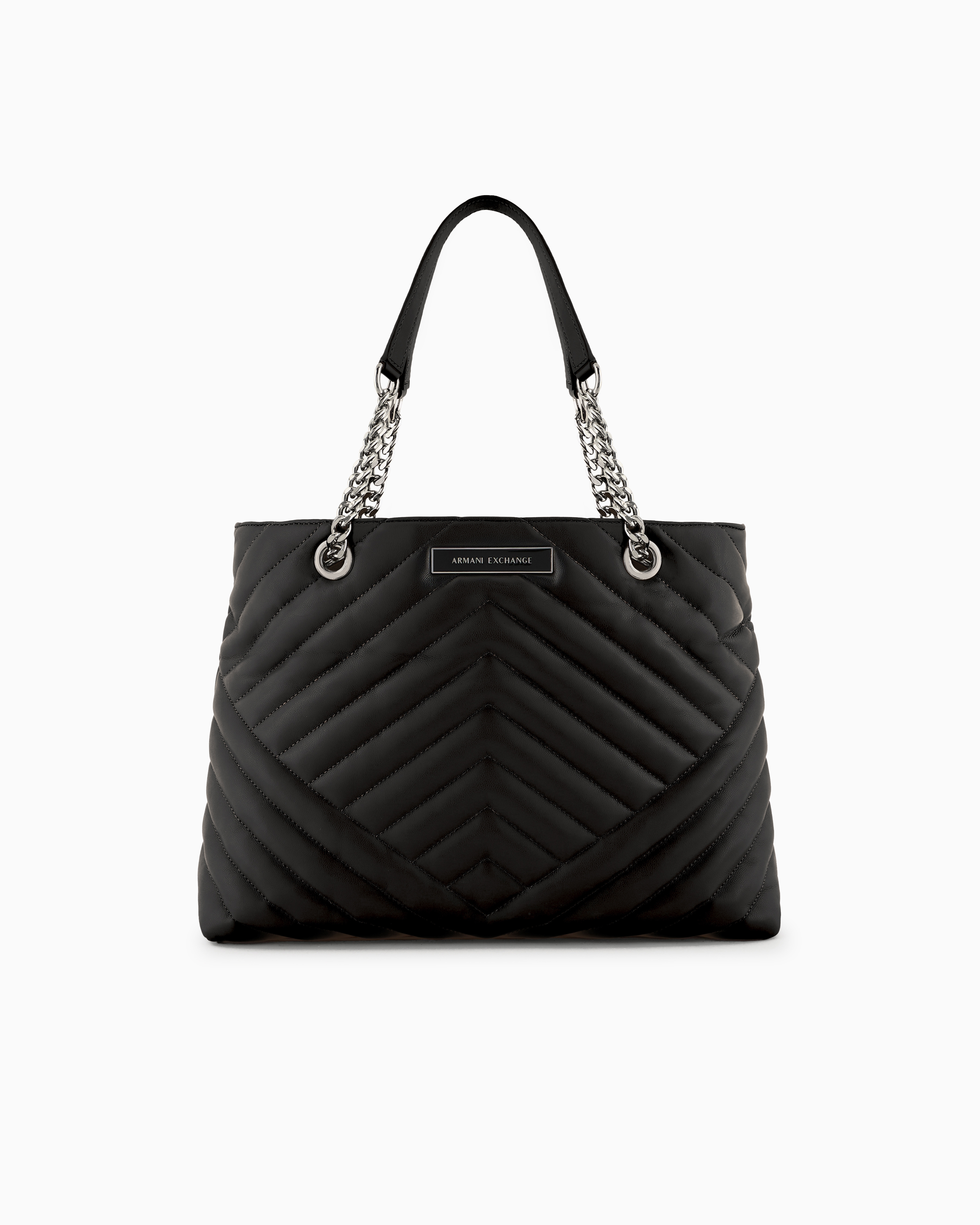 Armani Exchange - Quilted shopper bag with chain handles, Woman, Black, Size: TU