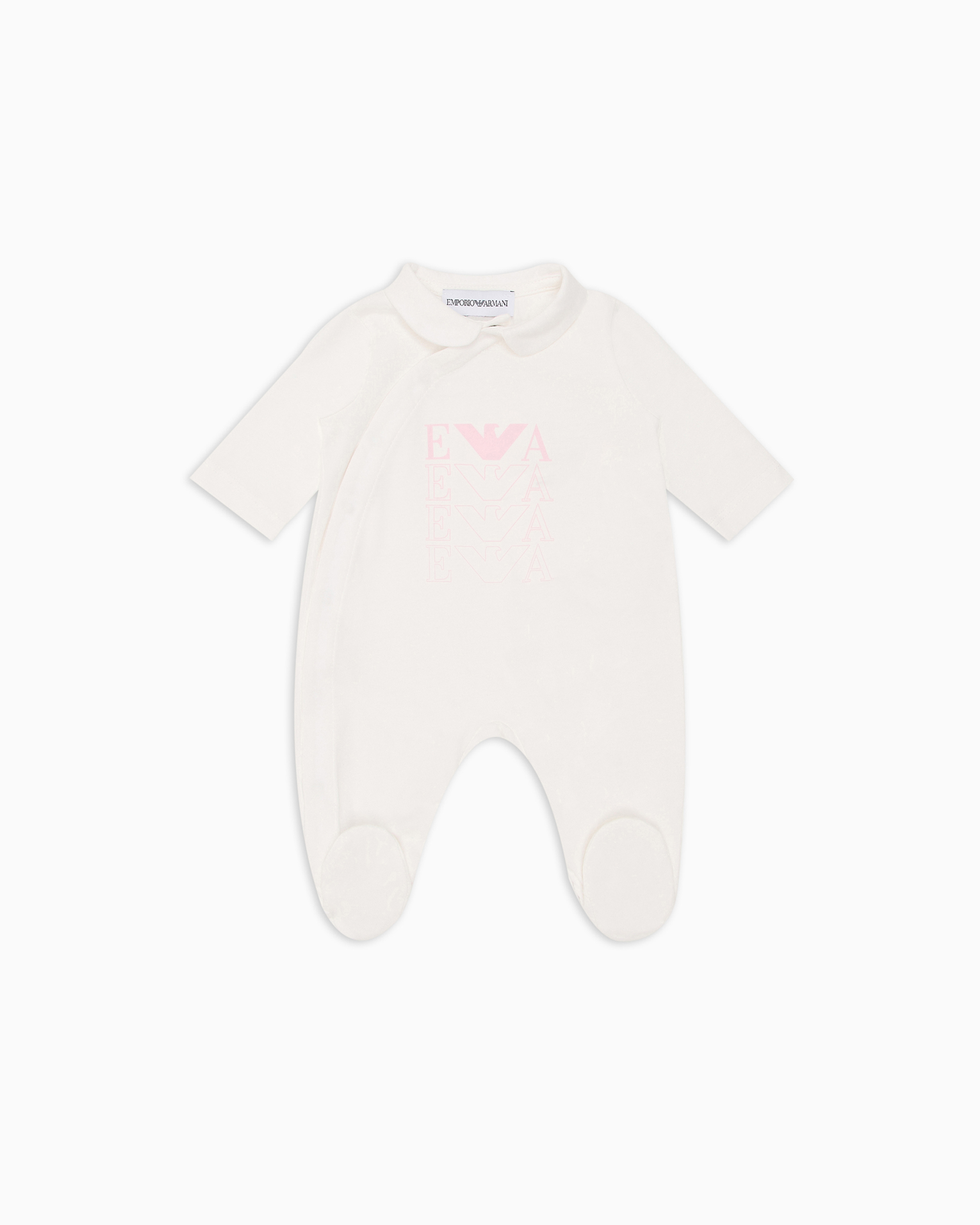 Emporio Armani - Logo jersey onesie with Peter Pan collar, Unisex Junior, Pink, Size: