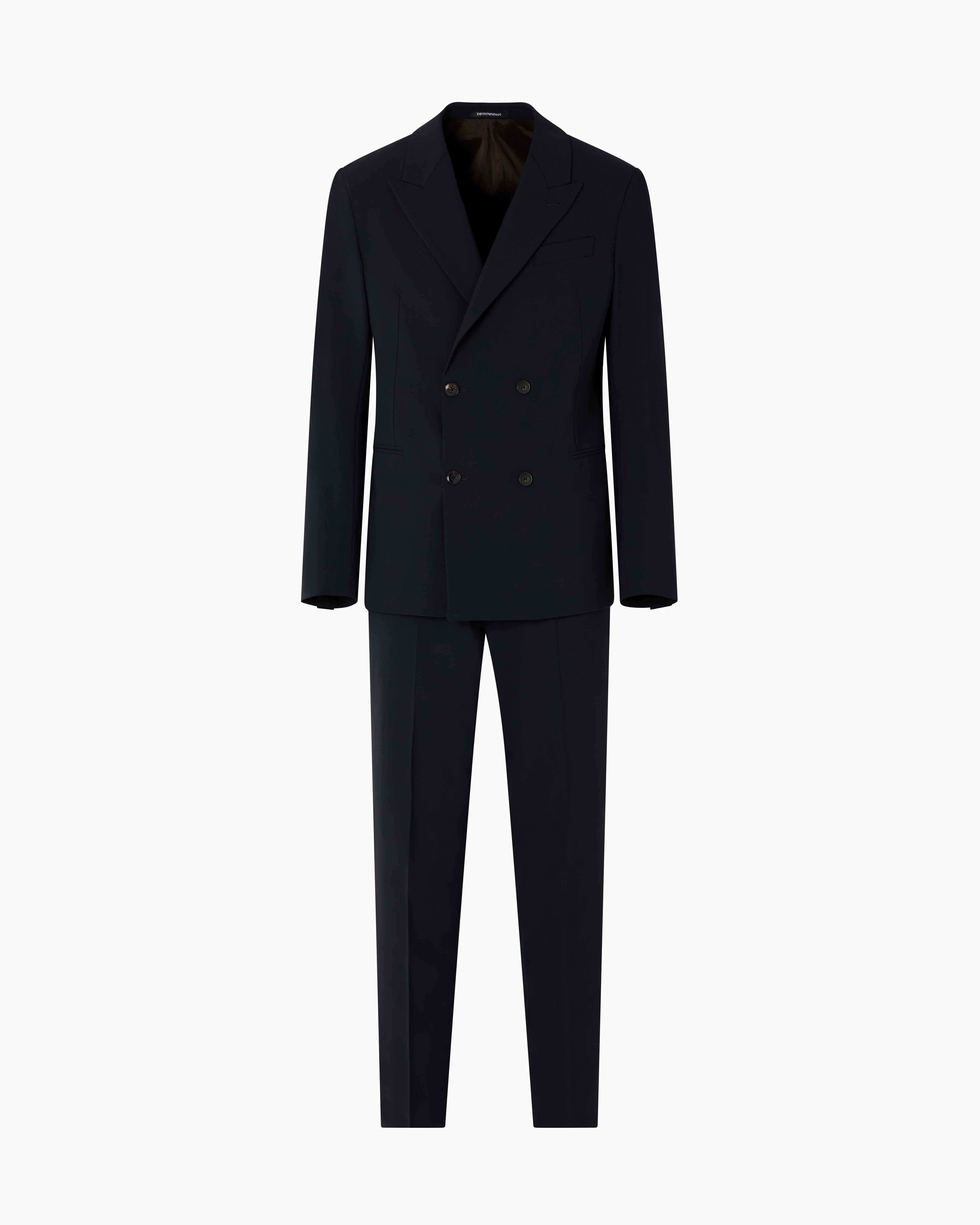 Emporio Armani - Double-breasted virgin-wool two-way stretch canvas suit, Man, Navy Blue, Size:
