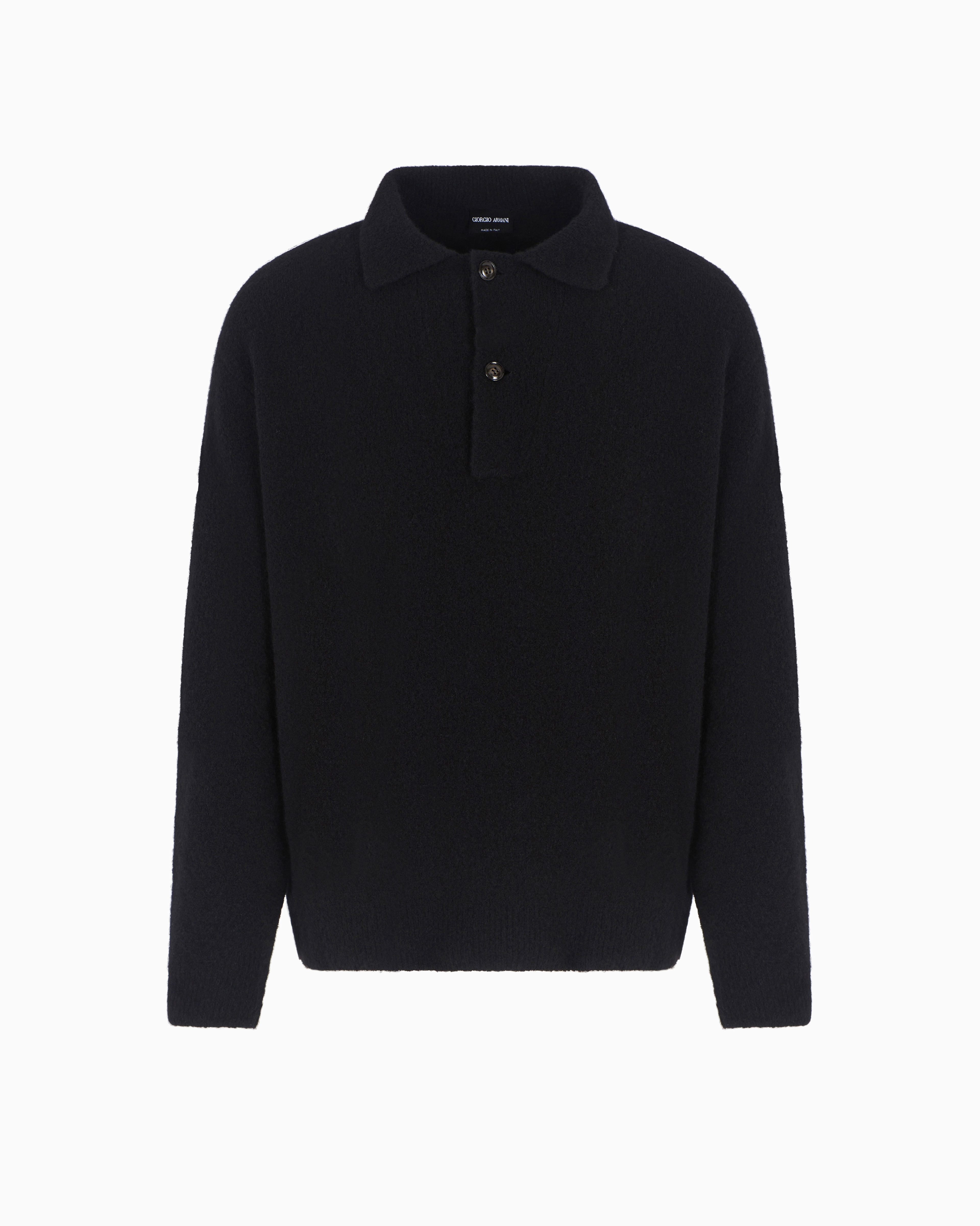 Giorgio Armani Long-sleeved Stretch Polo Shirt In Cashmere And Silk In Black