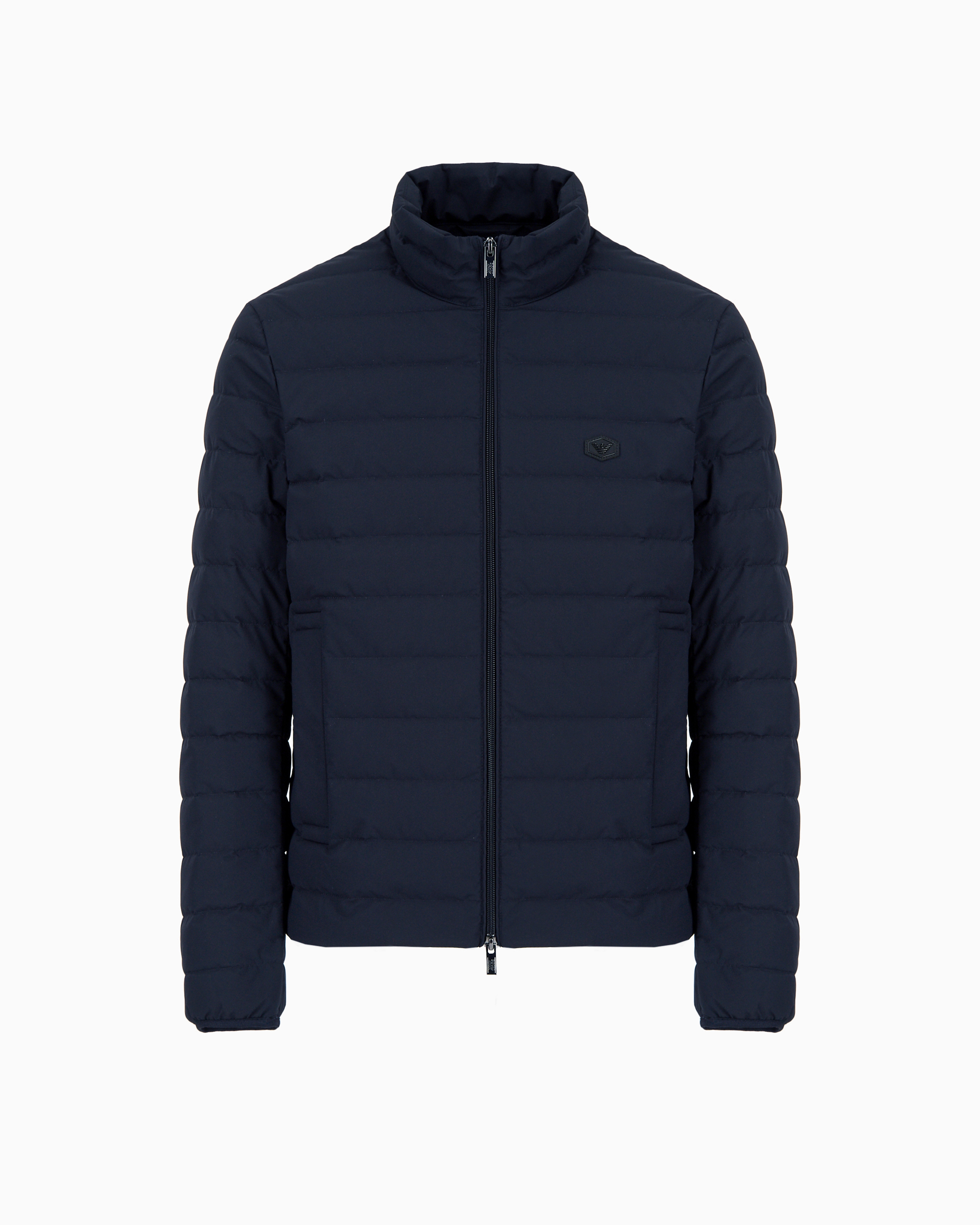 Emporio Armani - Quilted nylon full-zip down jacket with eagle logo patch, Man, Navy Blue, Size: