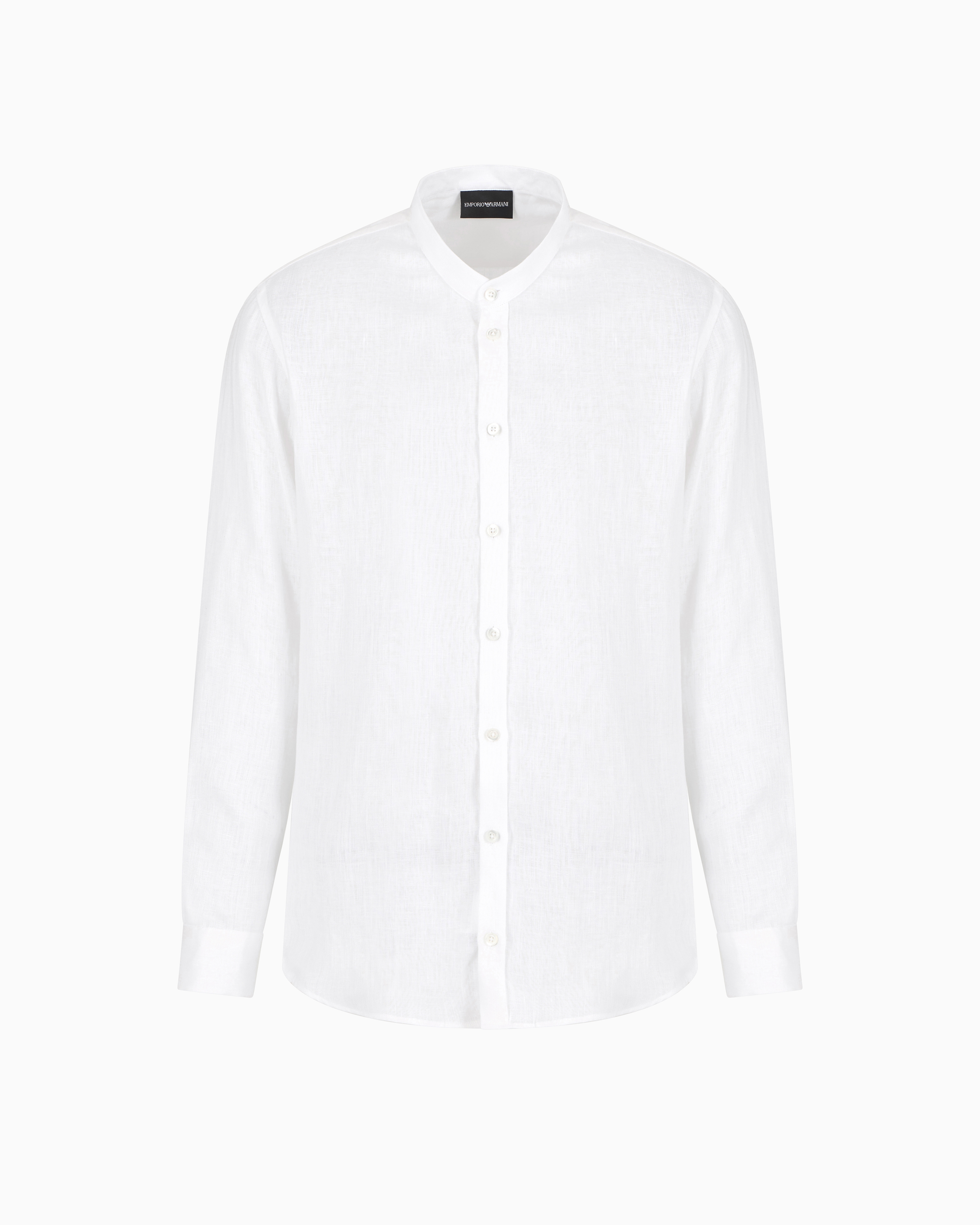 Emporio Armani - Linen chambray shirt with guru collar, Man, White, Size:
