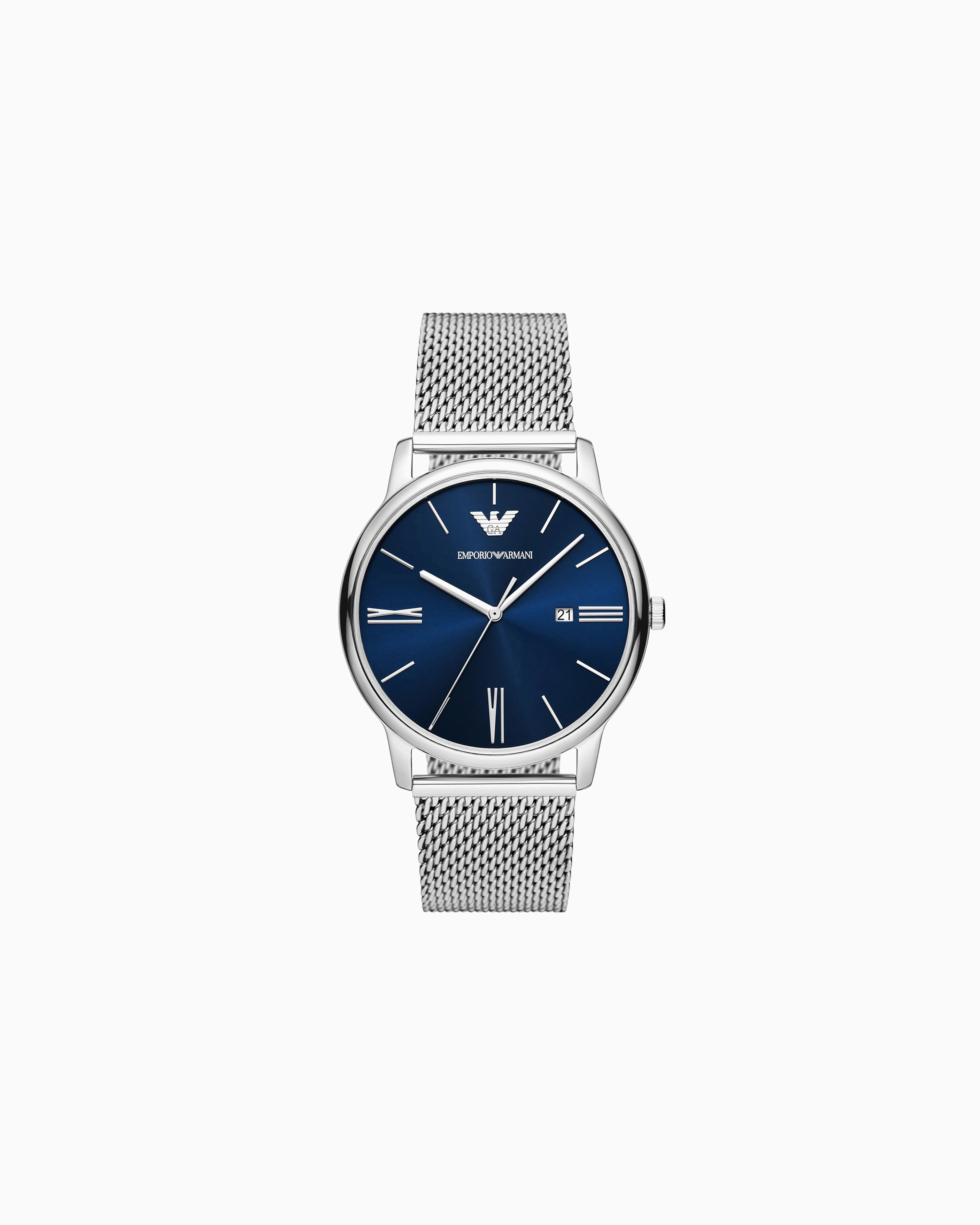 Emporio Armani -  Three-Hand Date Stainless Steel Mesh Watch, Man, Multicoloured, Size: TU