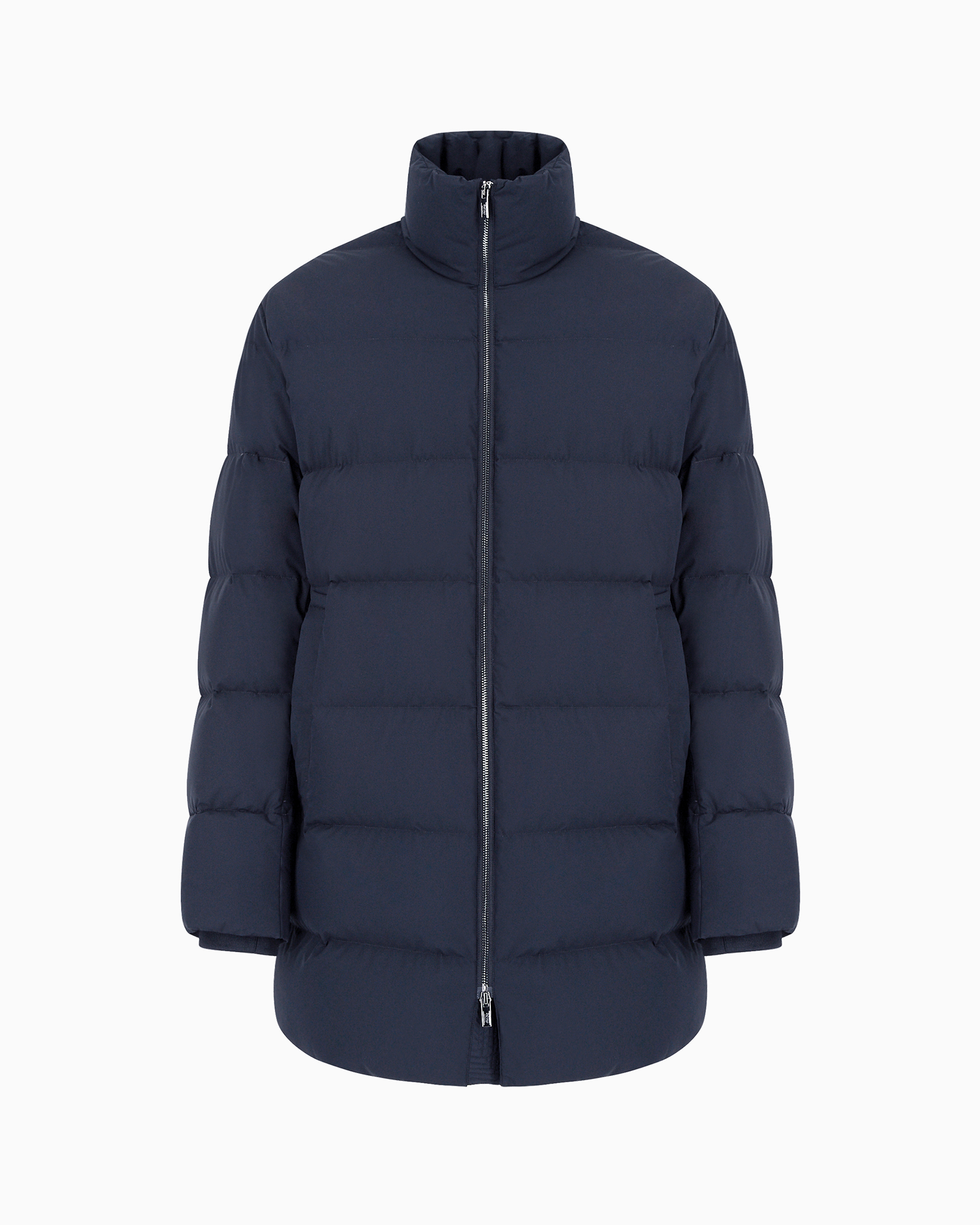 Emporio Armani - Oversized, quilted nylon, full-zip puffer jacket, Man, Navy Blue, Size: