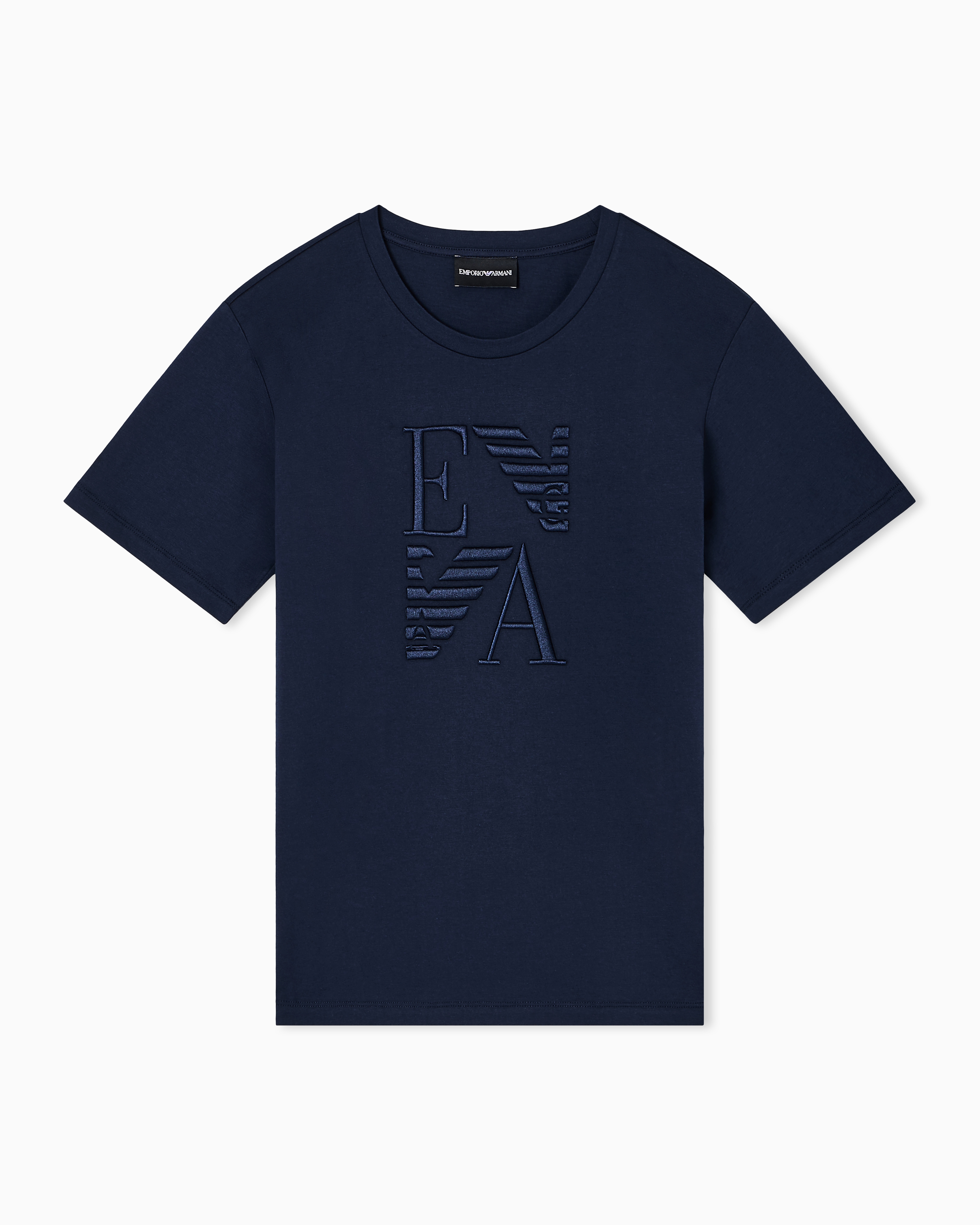 Emporio Armani - ASV Winter Urbanism capsule collection organic-jersey T-shirt with logo embroidery, Woman, Navy Blue, Size: S