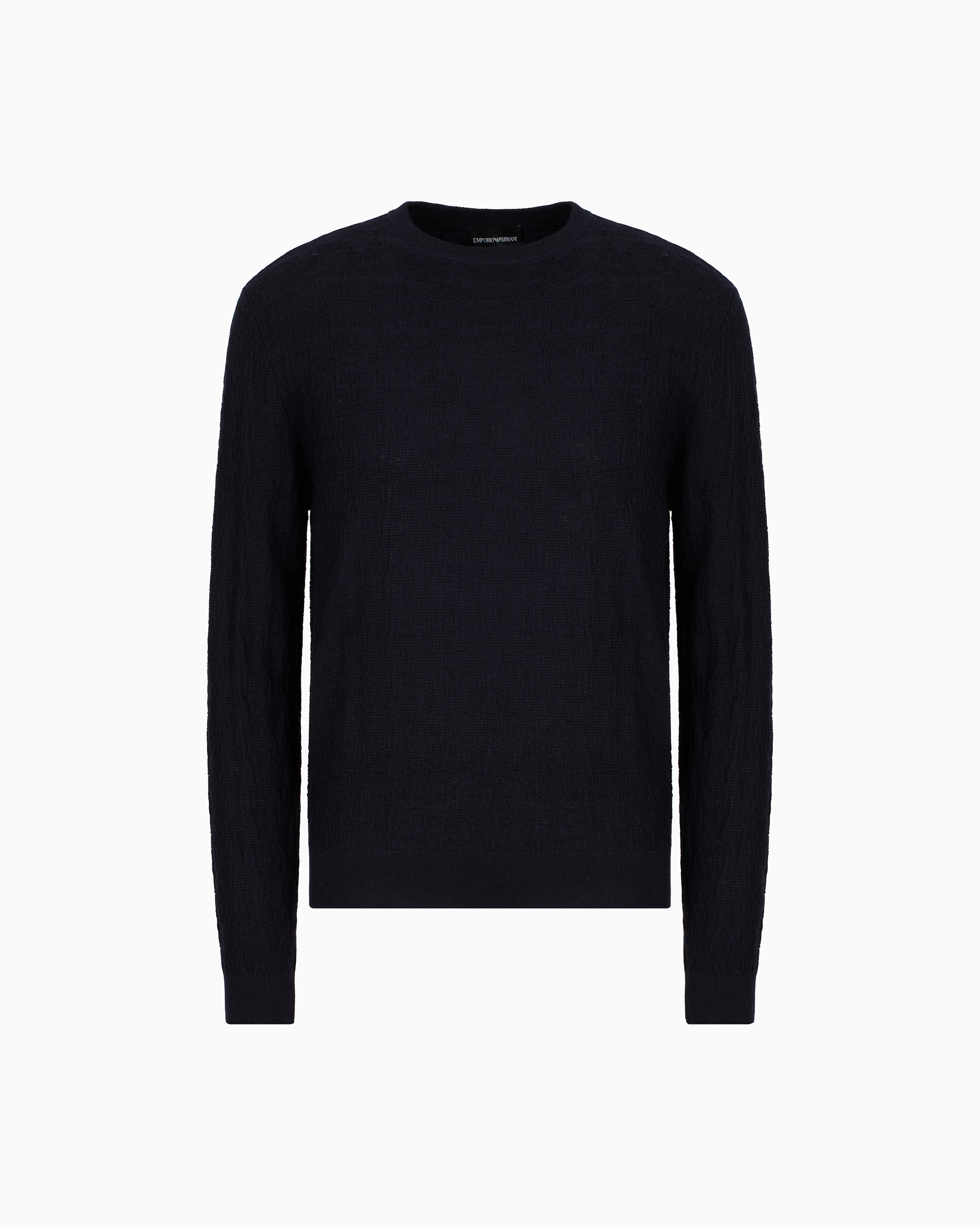 Emporio Armani - Wool and Lyocell-blend jumper a tuck stitch, Man, Navy Blue, Size: