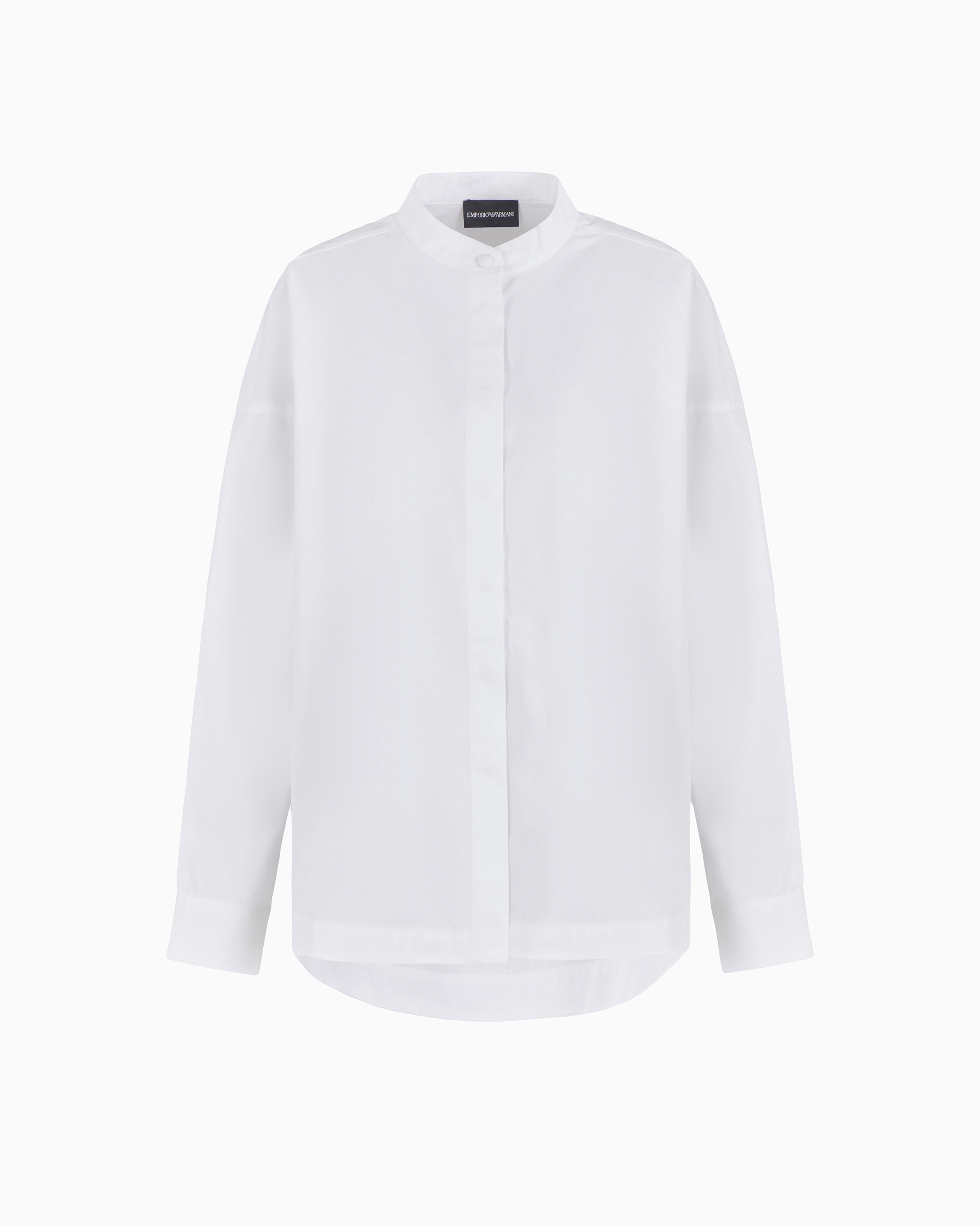 Emporio Armani - Polished cotton oversized shirt with guru collar, Woman, White, Size: