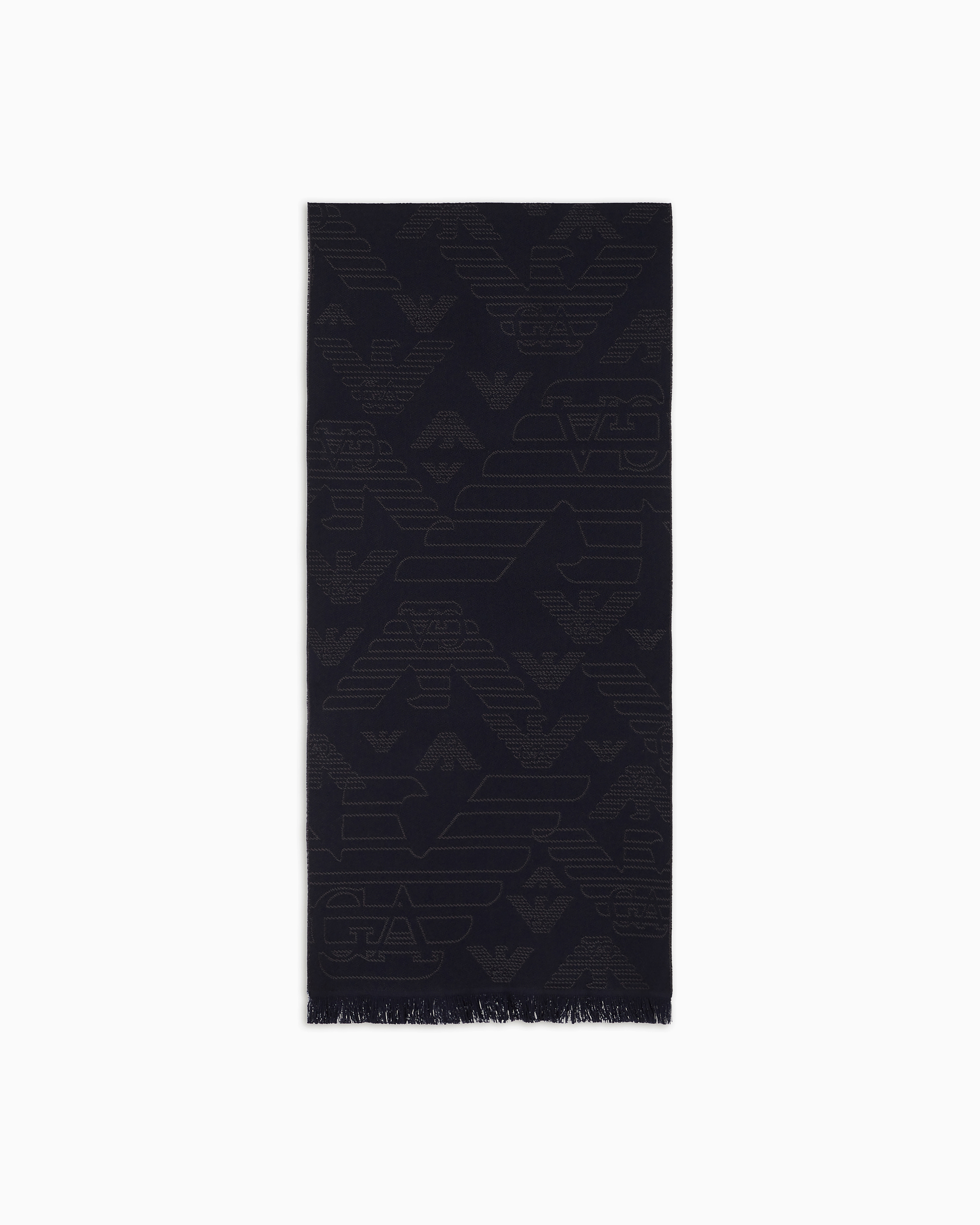 Emporio Armani - Wool scarf with all-over jacquard eagle, Man, Blue, Size: TU