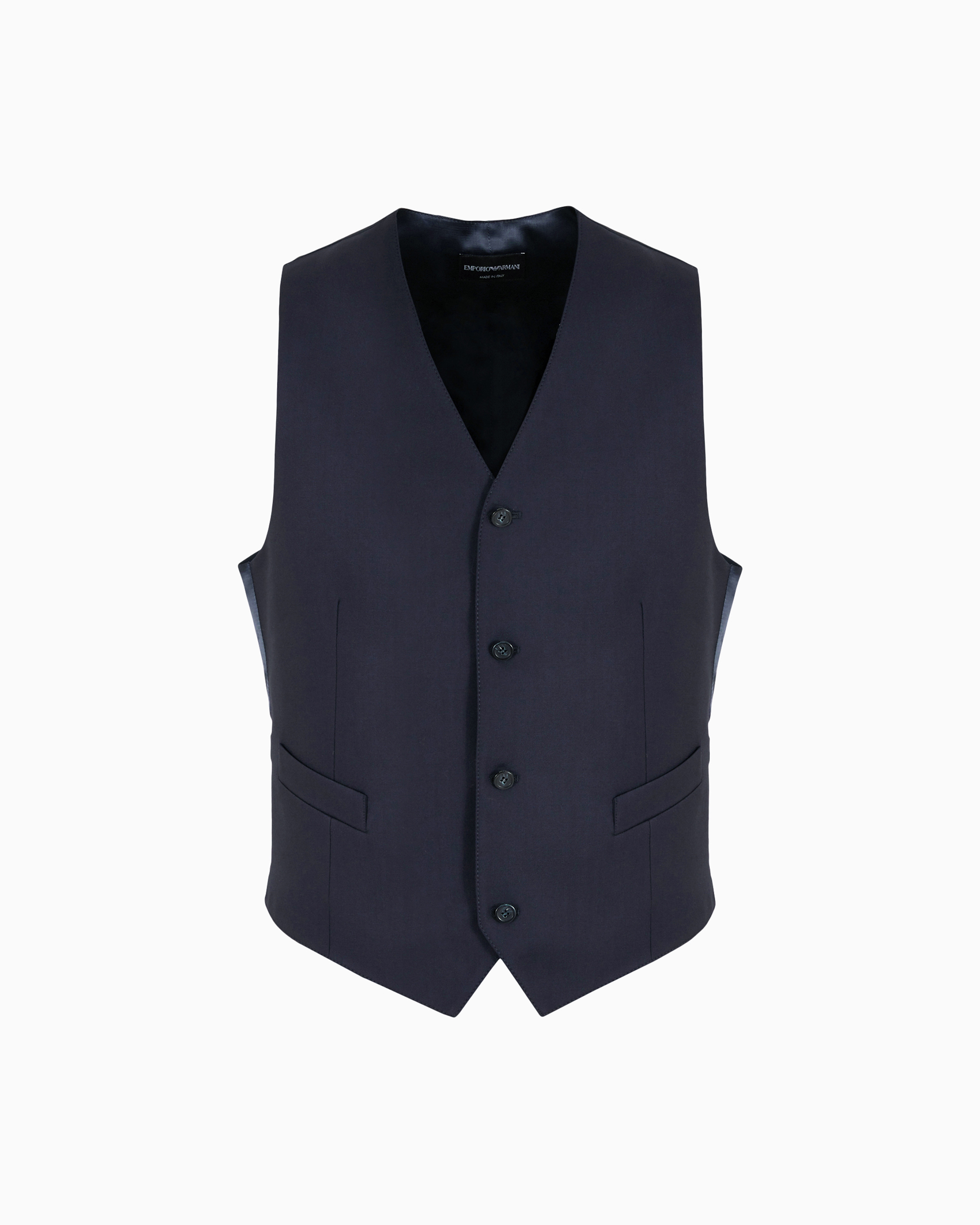 Emporio Armani - Single-breasted, worsted virgin-wool gilet, Man, Navy Blue, Size: