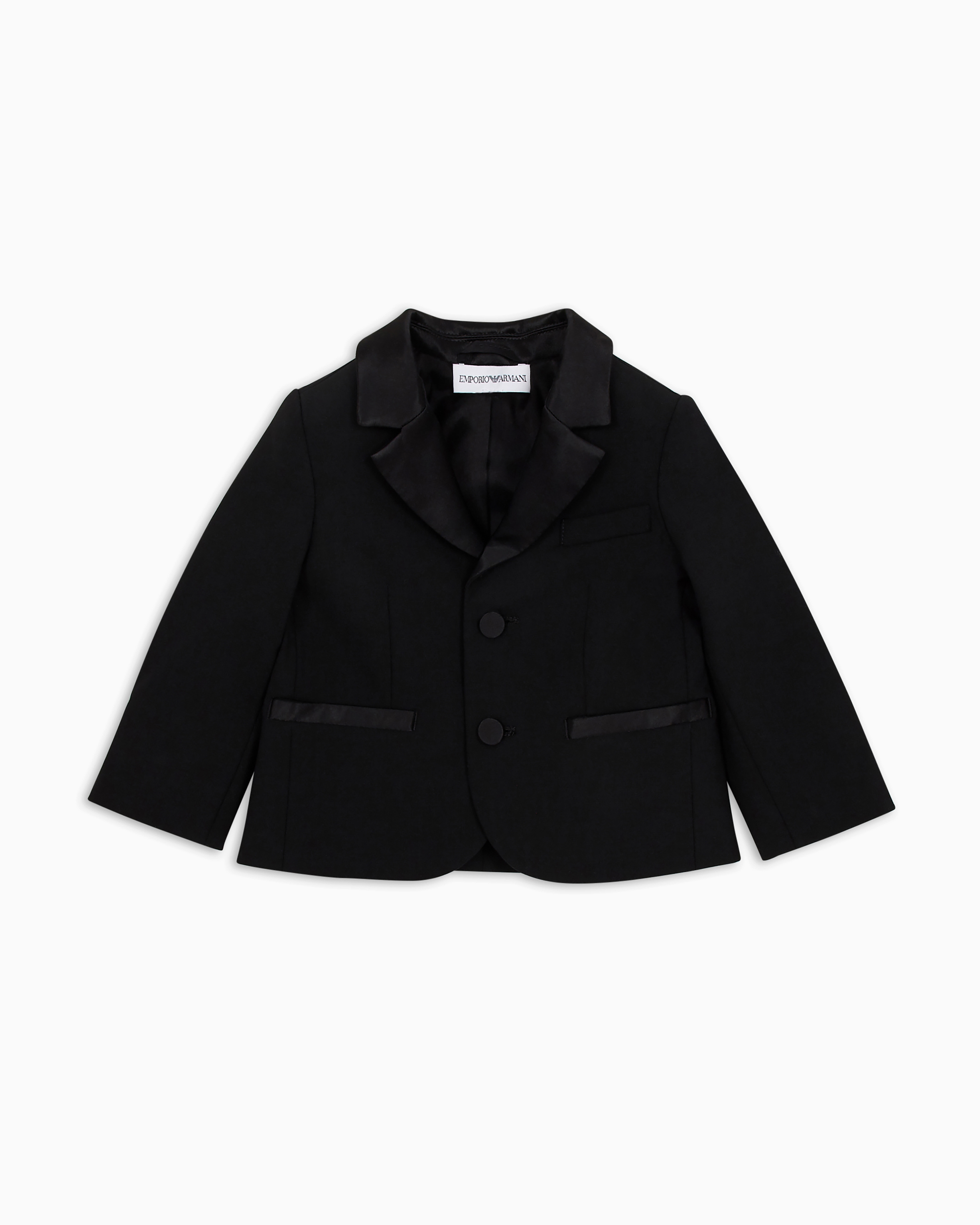 Emporio Armani - Single-breasted wool jacket with satin lapels, Boy, Black, Size: