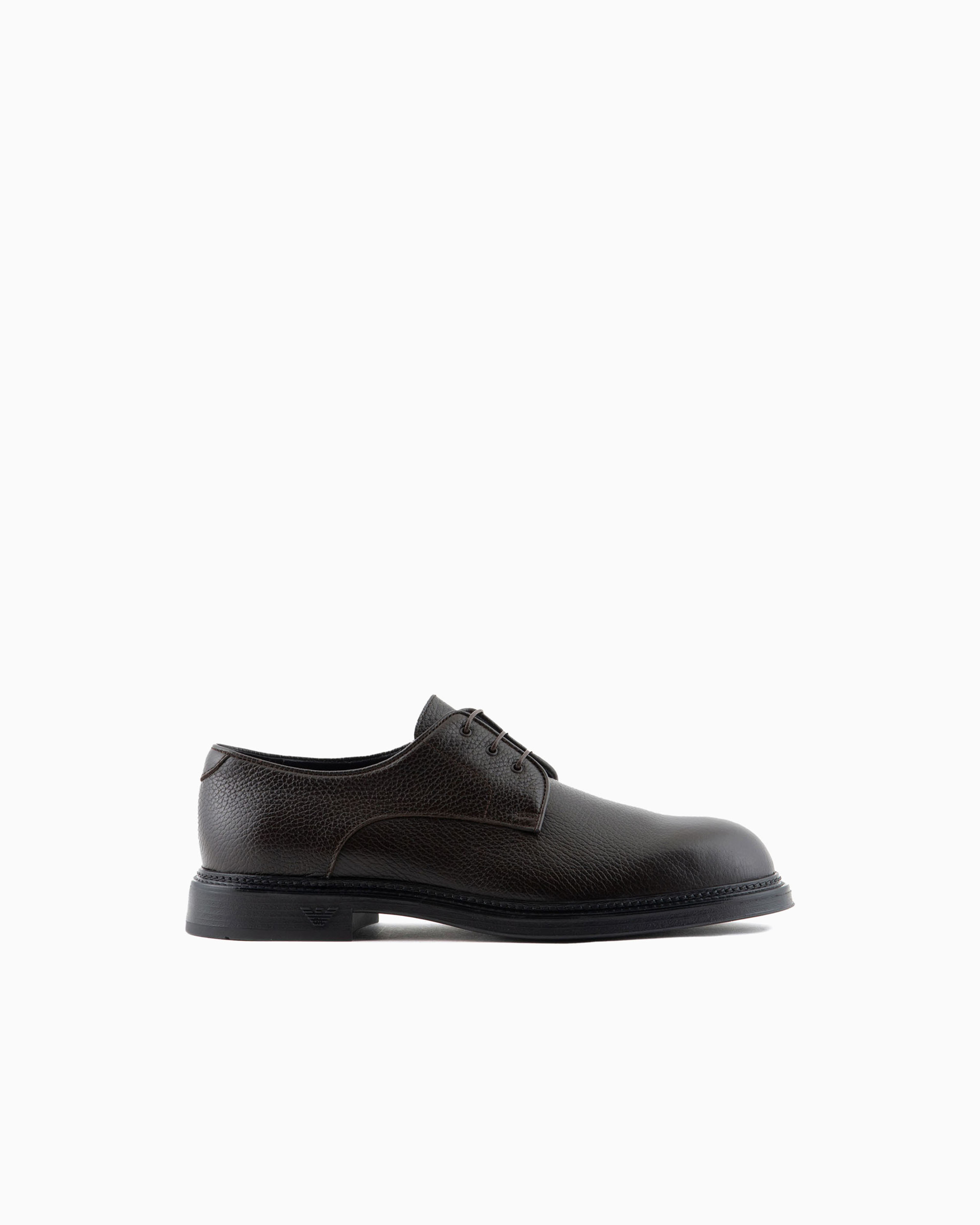 Emporio Armani - Pebbled leather Derby shoes, Man, Brown, Size: