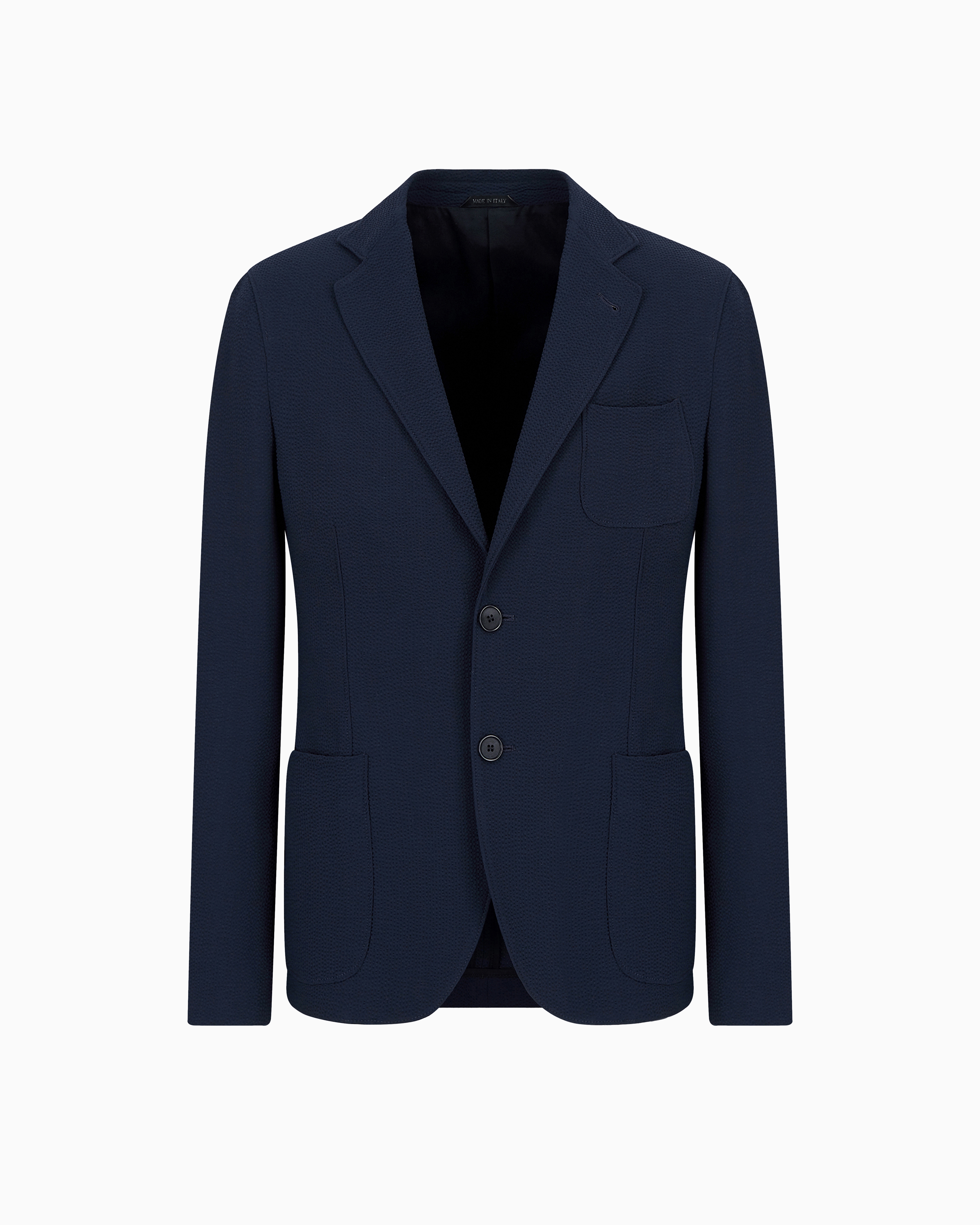 Single-breasted, stretch plain-knit wool seersucker jacket