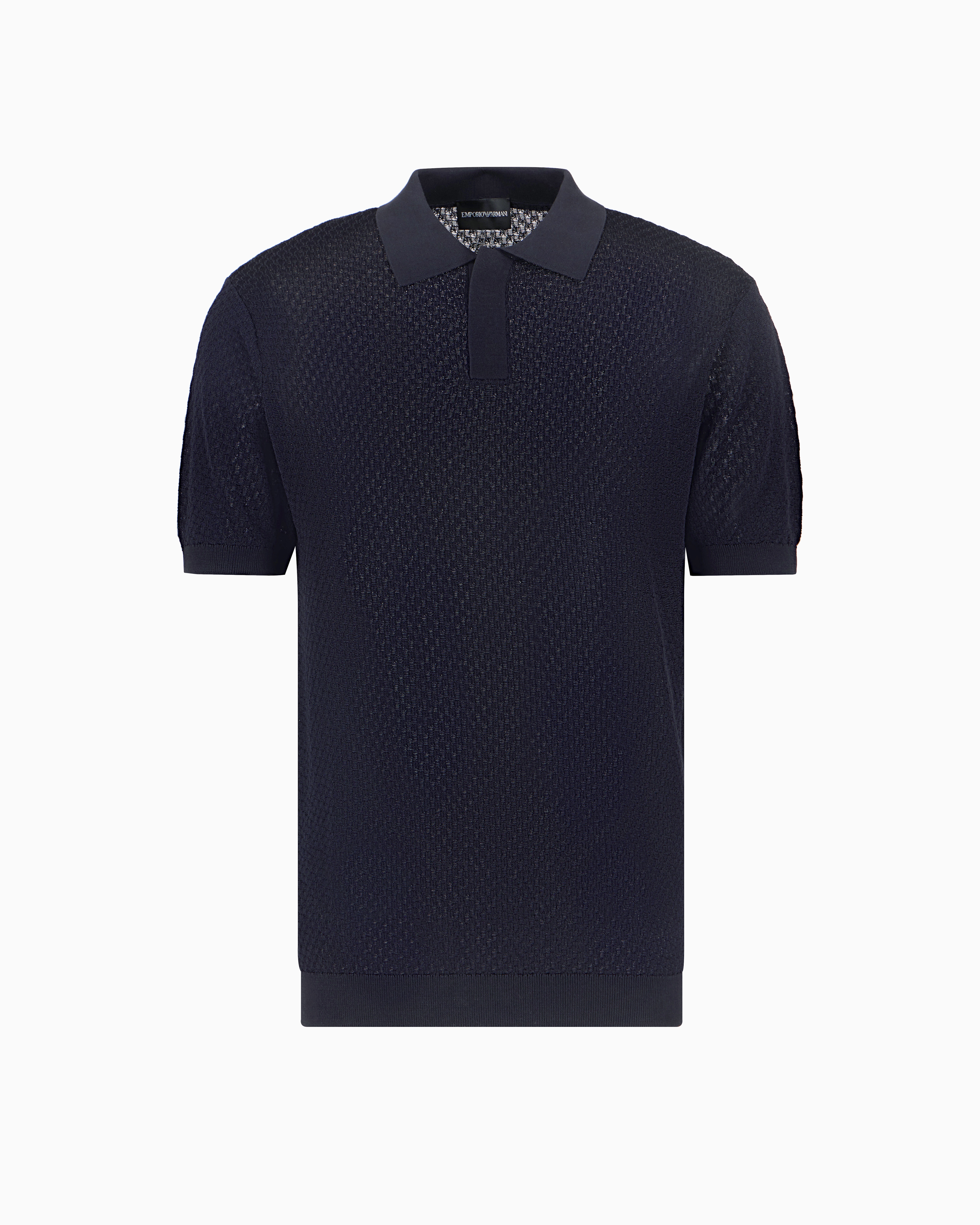 Emporio Armani - Micro-pattern jacquard knit Polo shirt, Man, Blue, Size: