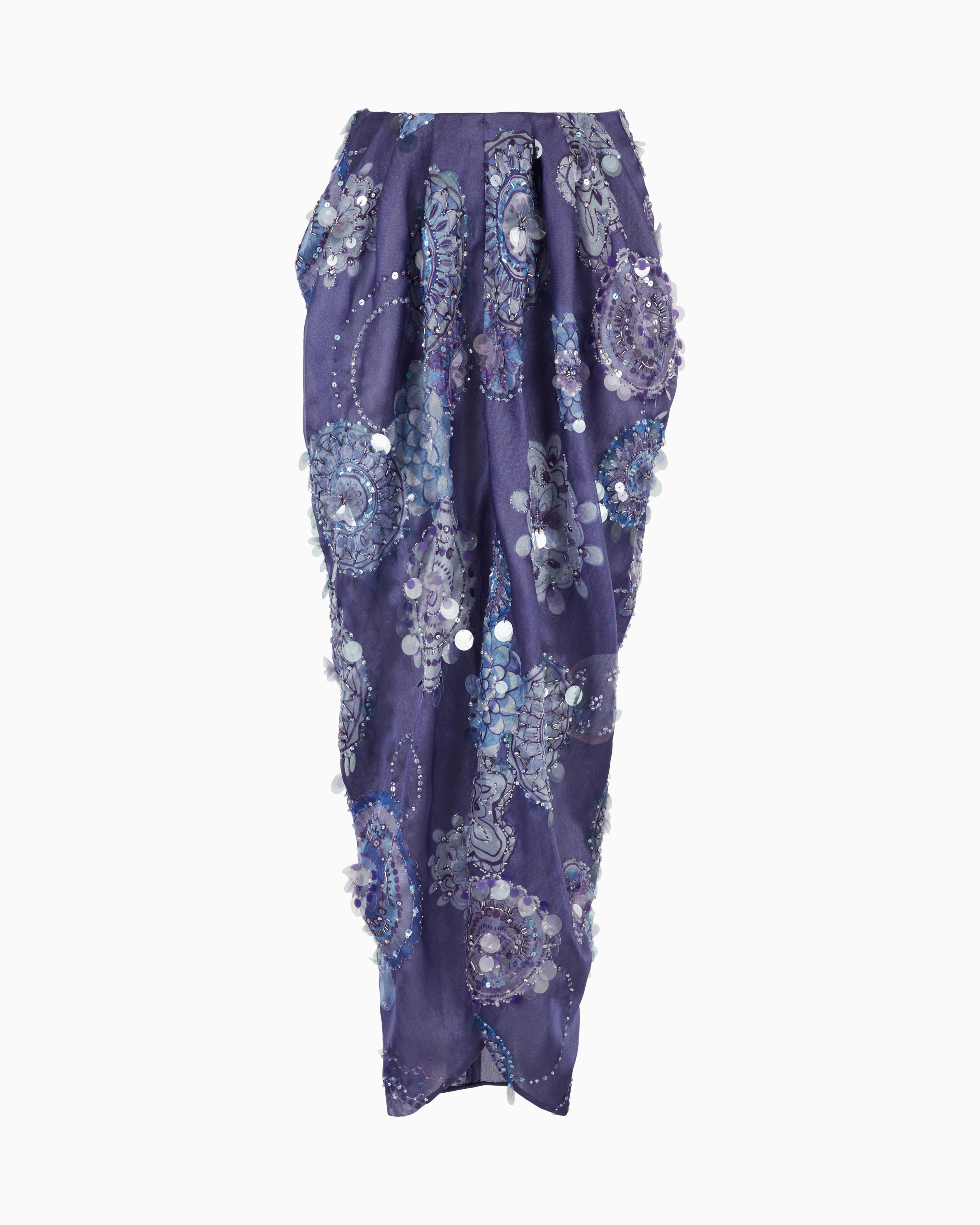 Giorgio Armani Long Skirt With Mandala Print And Embroidery In Blue