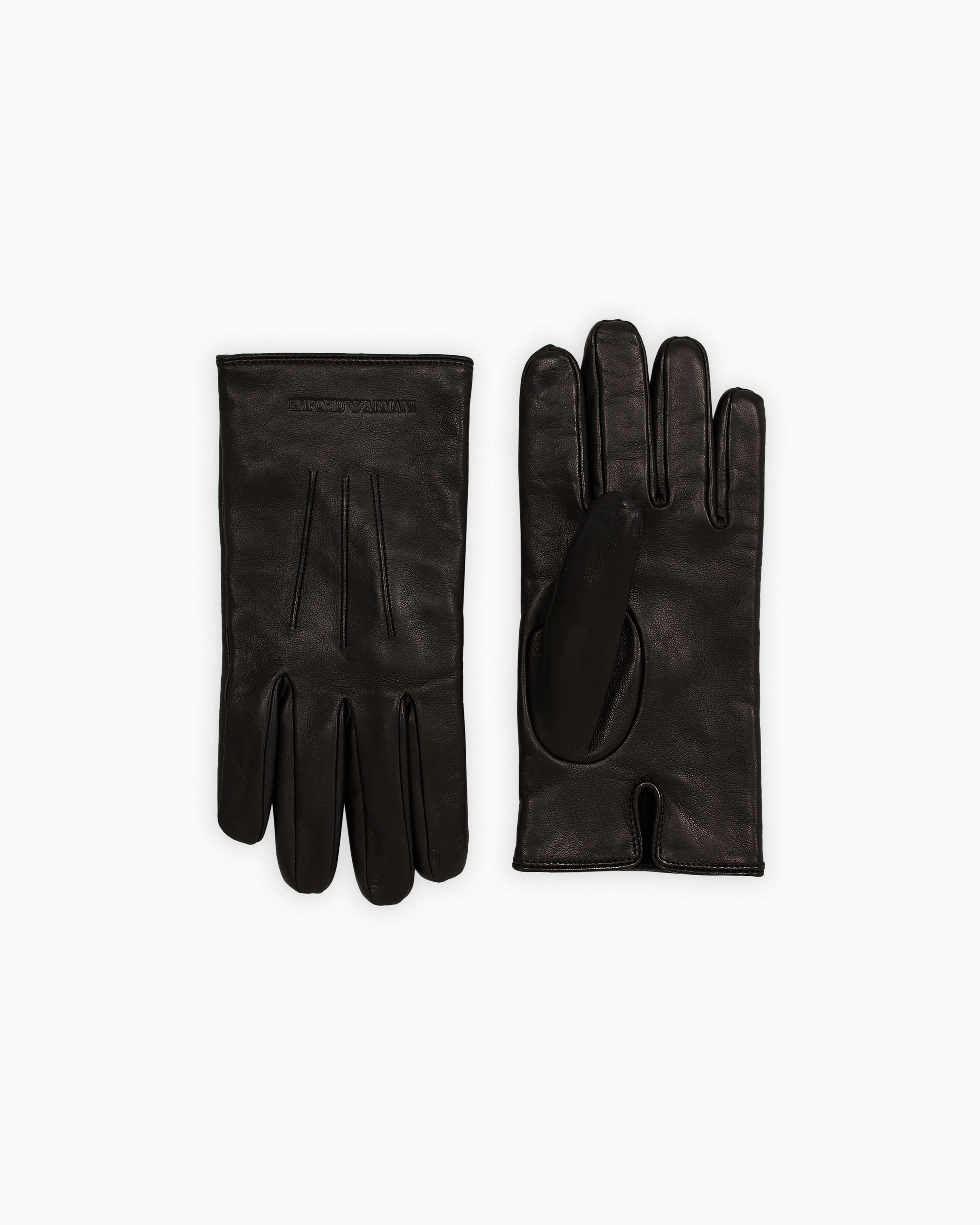 Emporio Armani - Lambskin nappa leather gloves with baguette detail, Man, Black, Size: