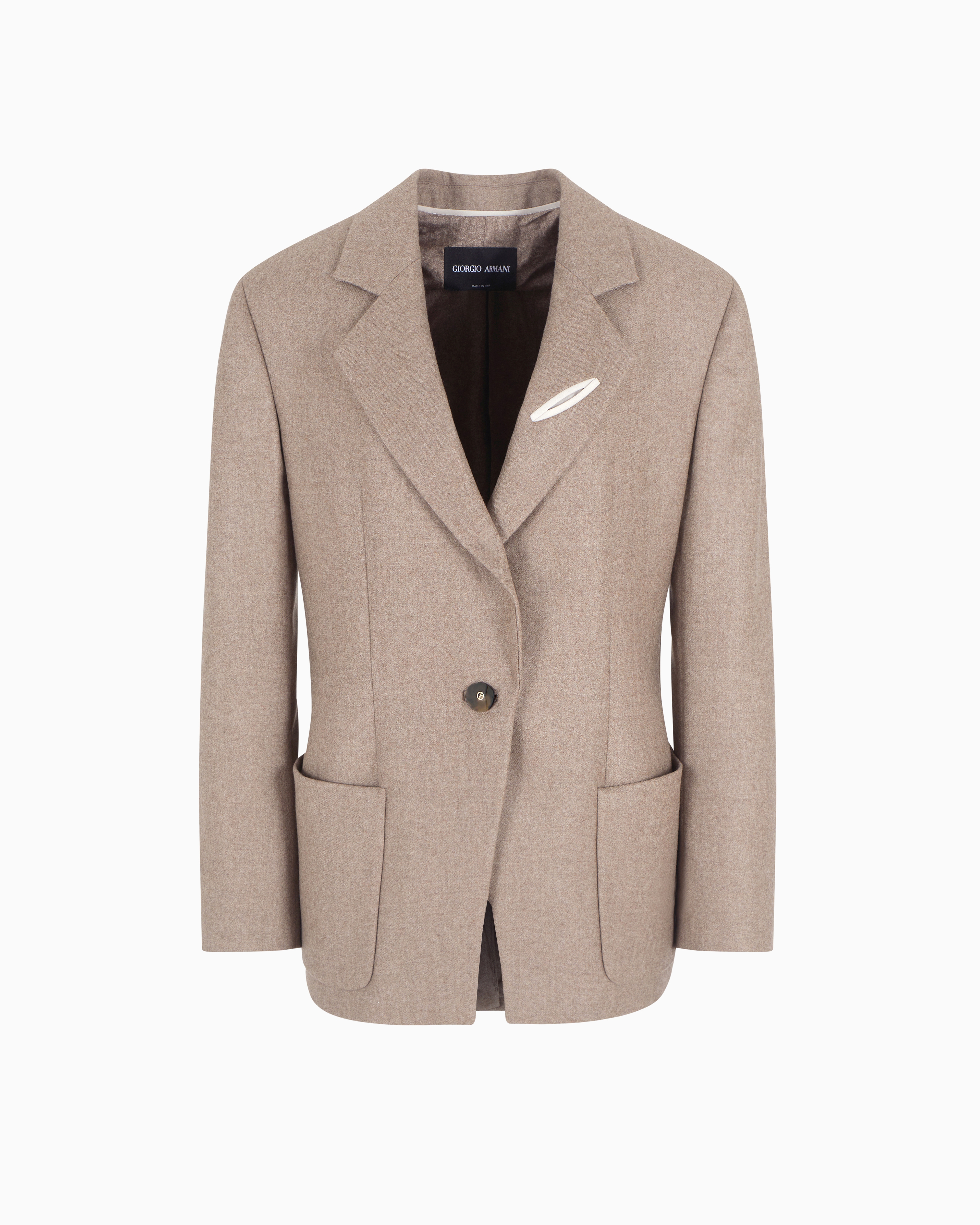 Giorgio Armani Single-breasted Jacket In Cashmere Flannel In Neutral