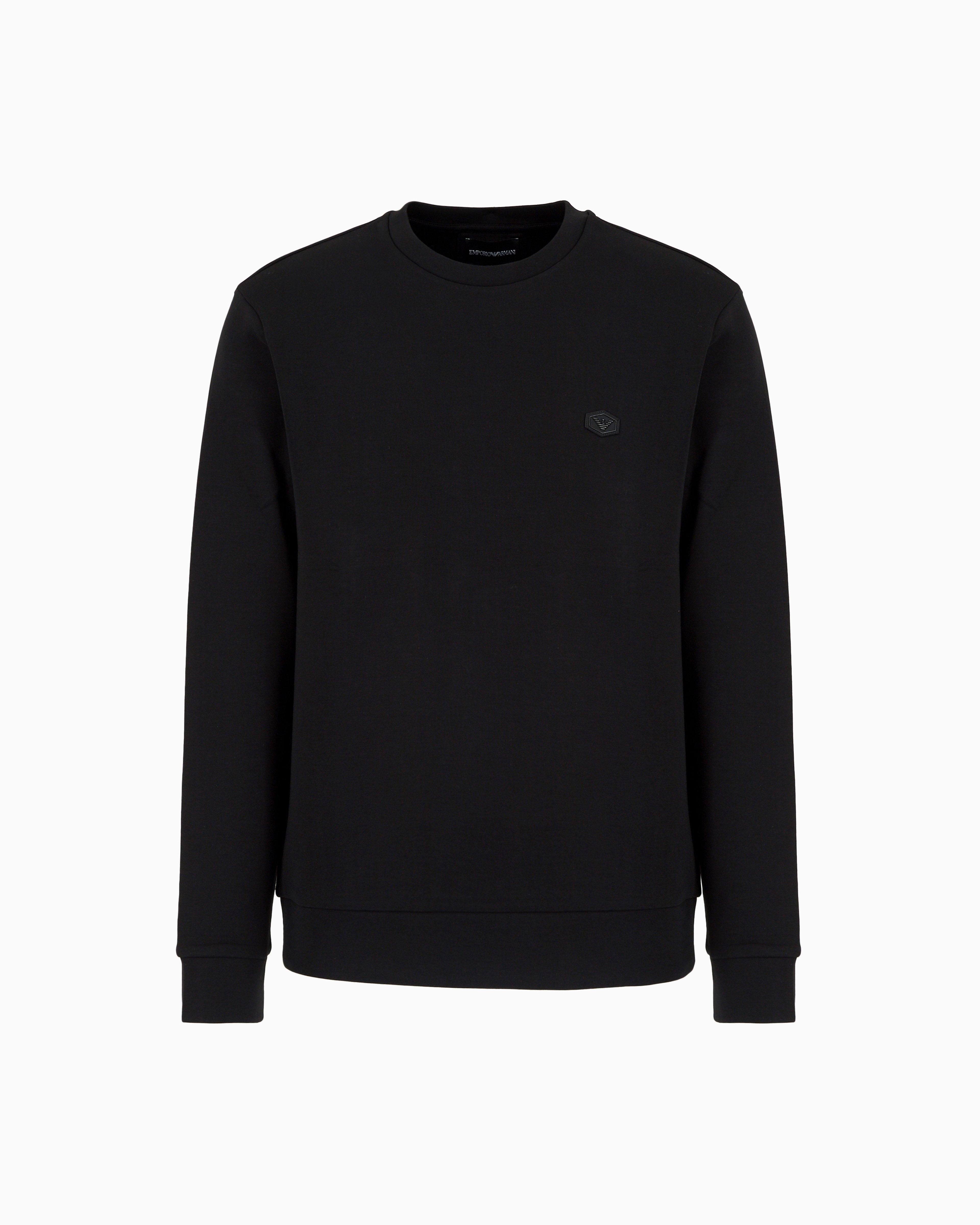 Emporio Armani - Double-jersey sweatshirt with micro logo patch, Man, Black, Size: